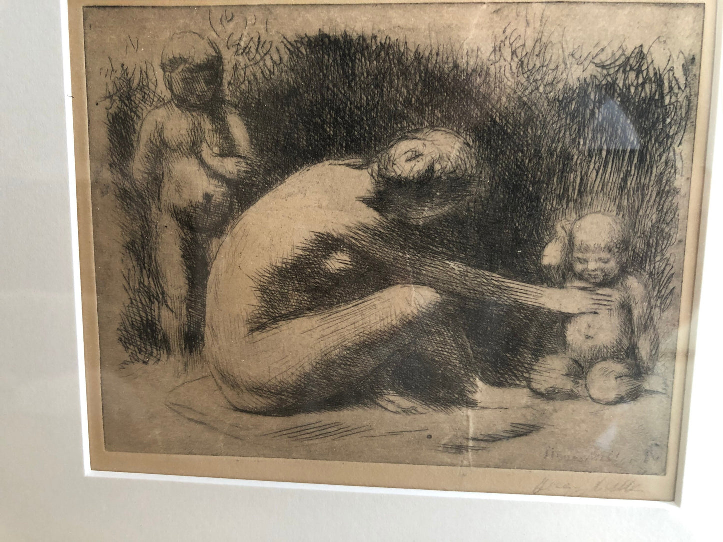Vintage Kenneth Hayes Miller Mother and Children Etching