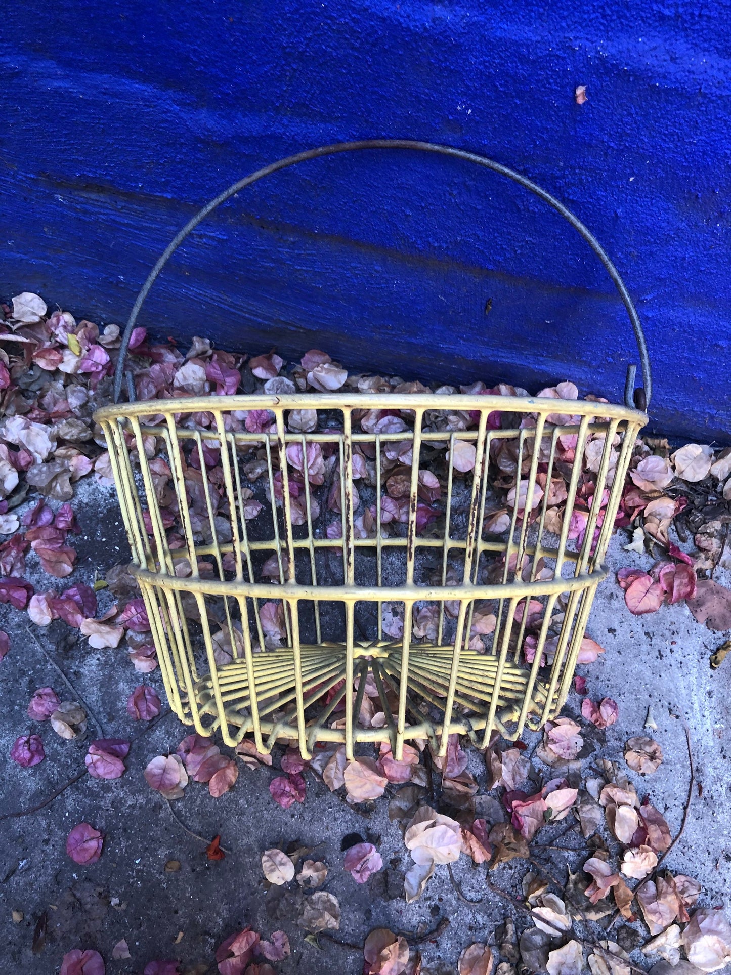 Vintage Wire and Yellow Rubber Basket with Handle