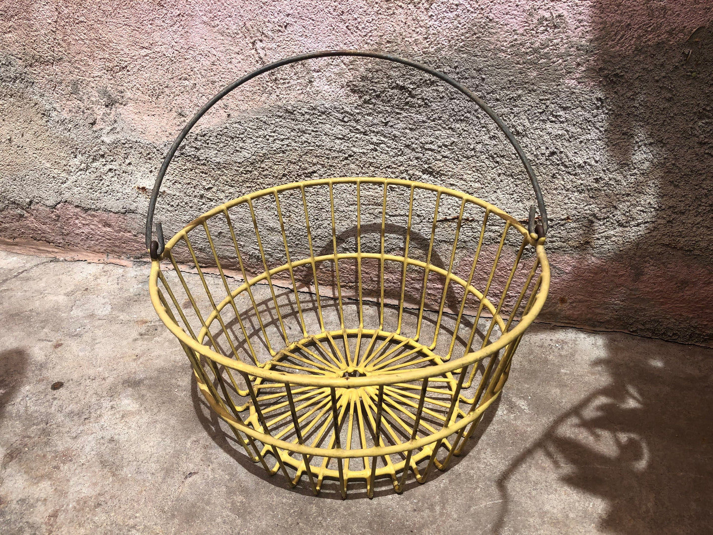 Vintage Wire and Yellow Rubber Basket with Handle