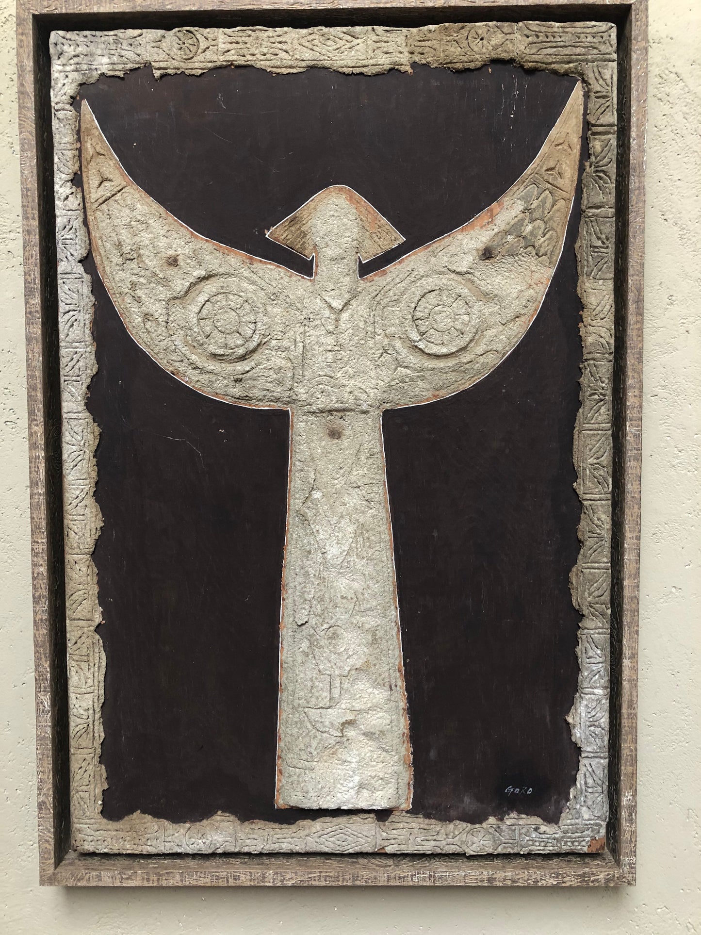 Mid Century Mixed Media Plaster and Paper Mache Angel Art