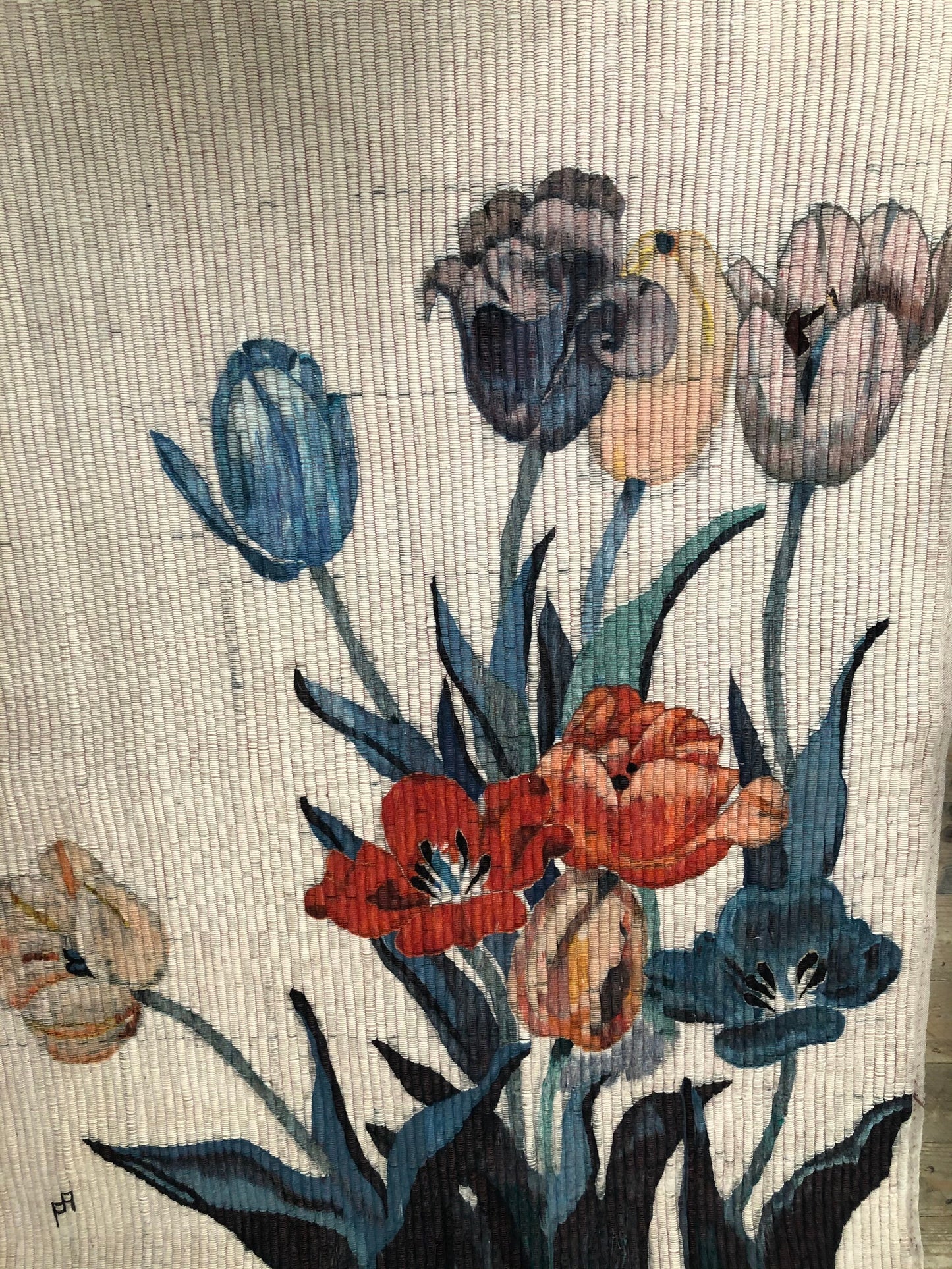 Vintage Handwoven Tapestry Cluster of Tulips Made in Peru
