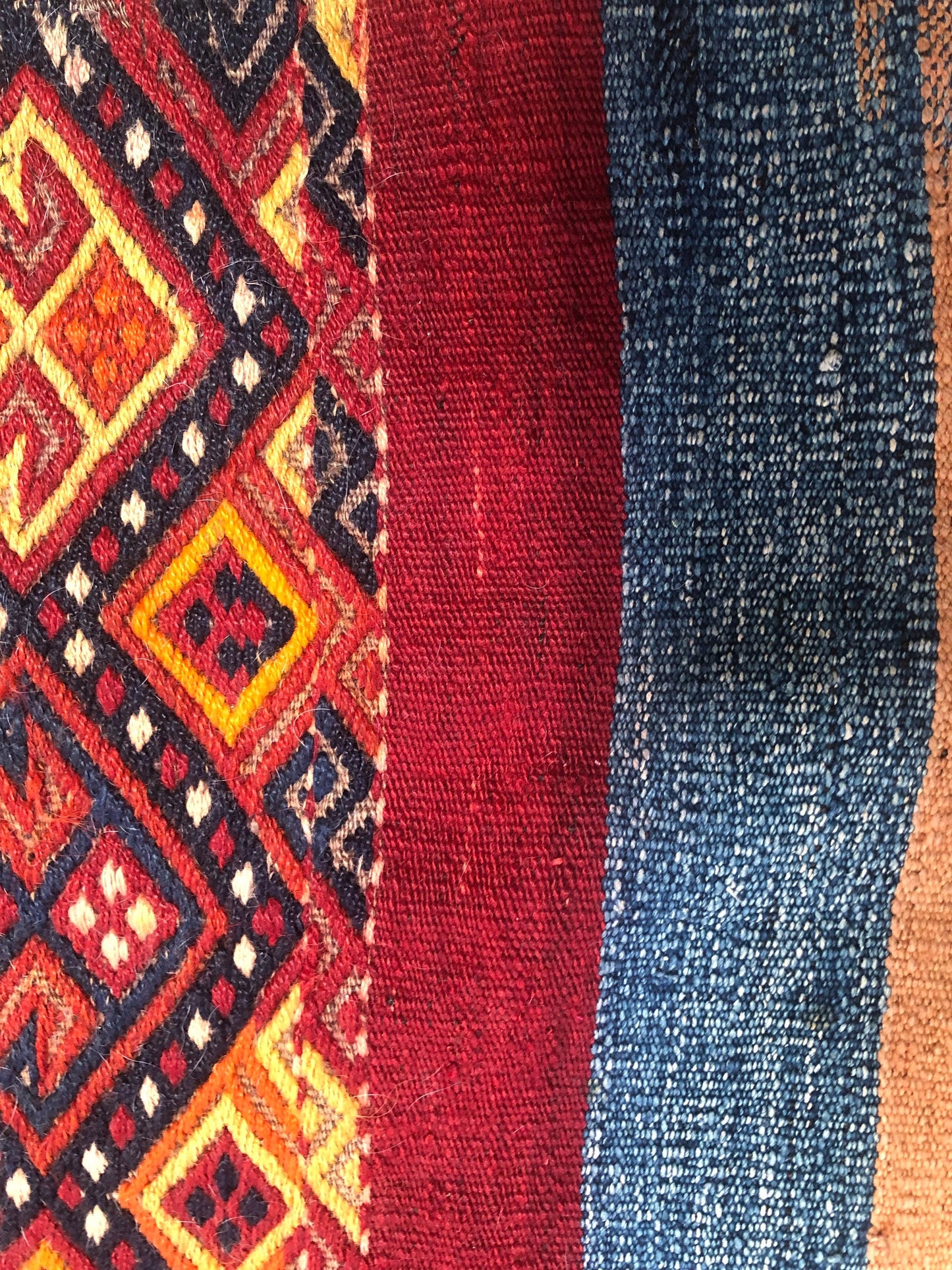 Vintage Area Rug from Uzbekistan Teal, Salmon, Maroon and Gold