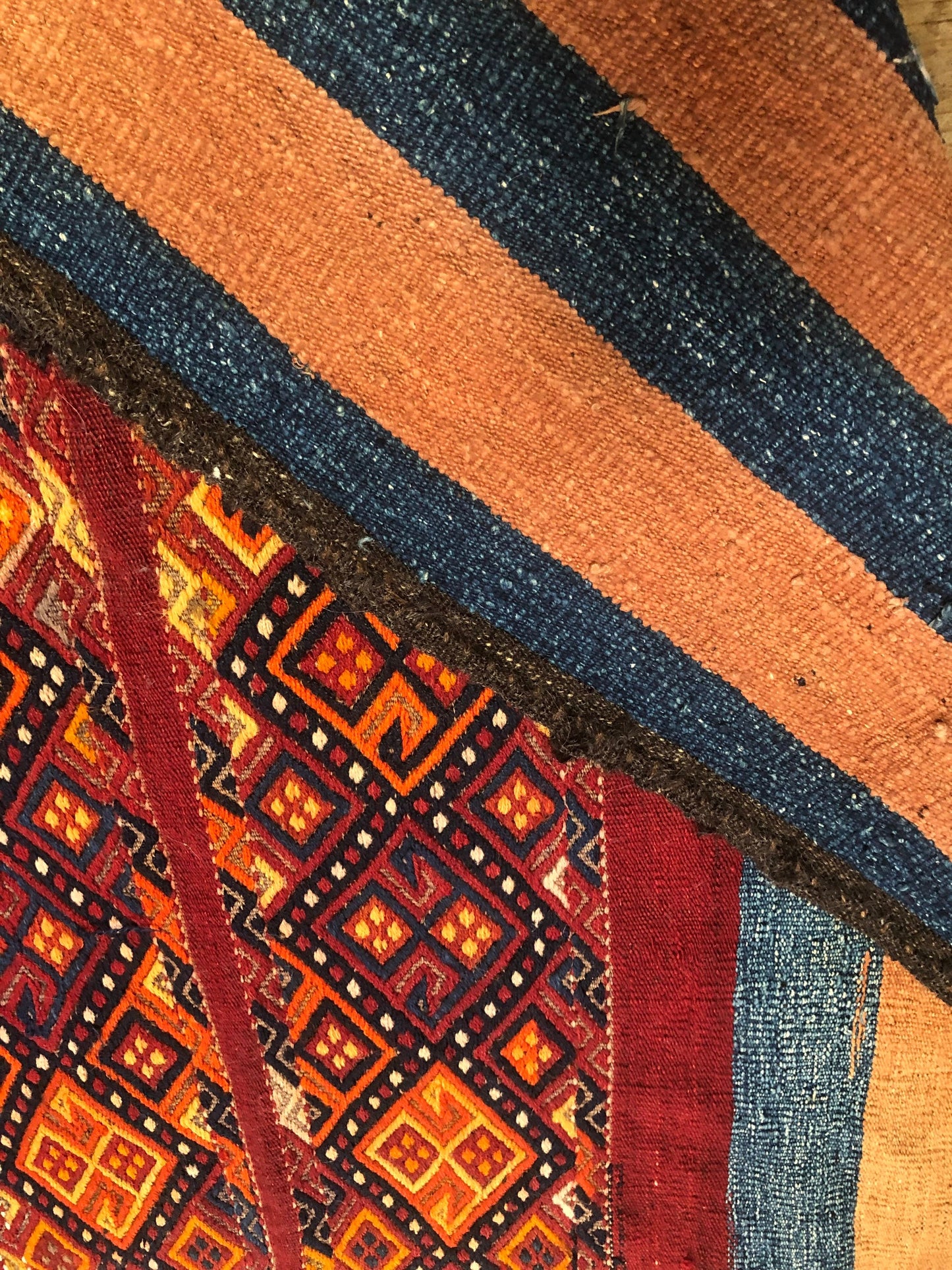 Vintage Area Rug from Uzbekistan Teal, Salmon, Maroon and Gold
