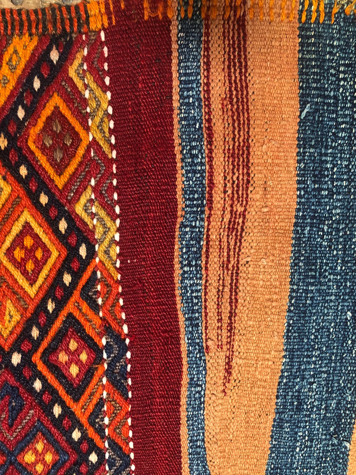 Vintage Area Rug from Uzbekistan Teal, Salmon, Maroon and Gold