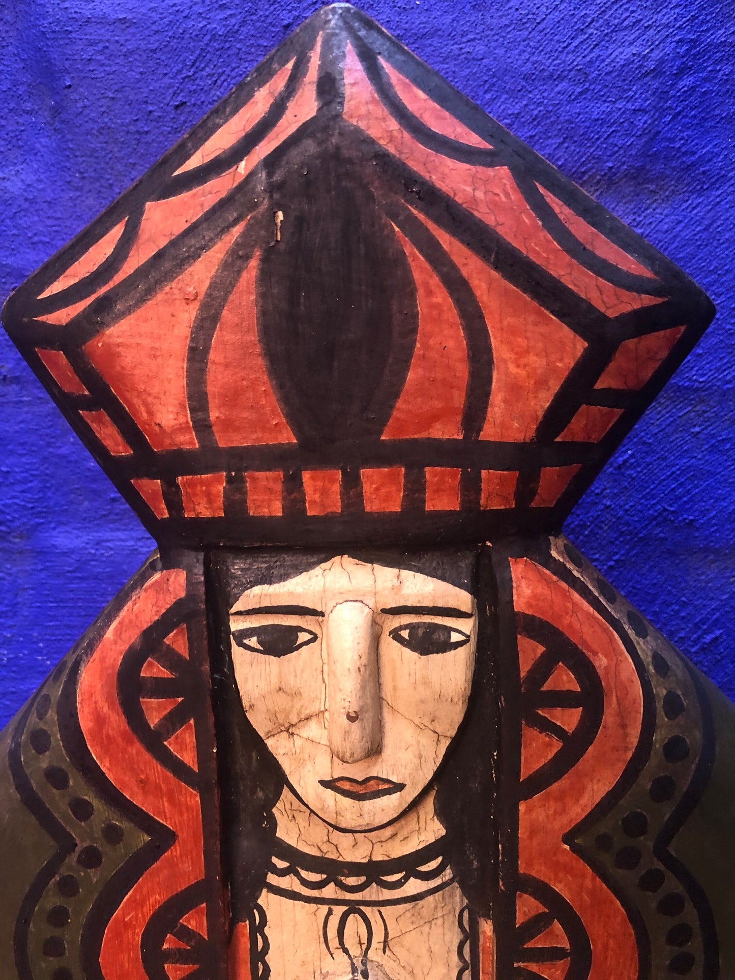Religious Madonna Figure on Wood Stand