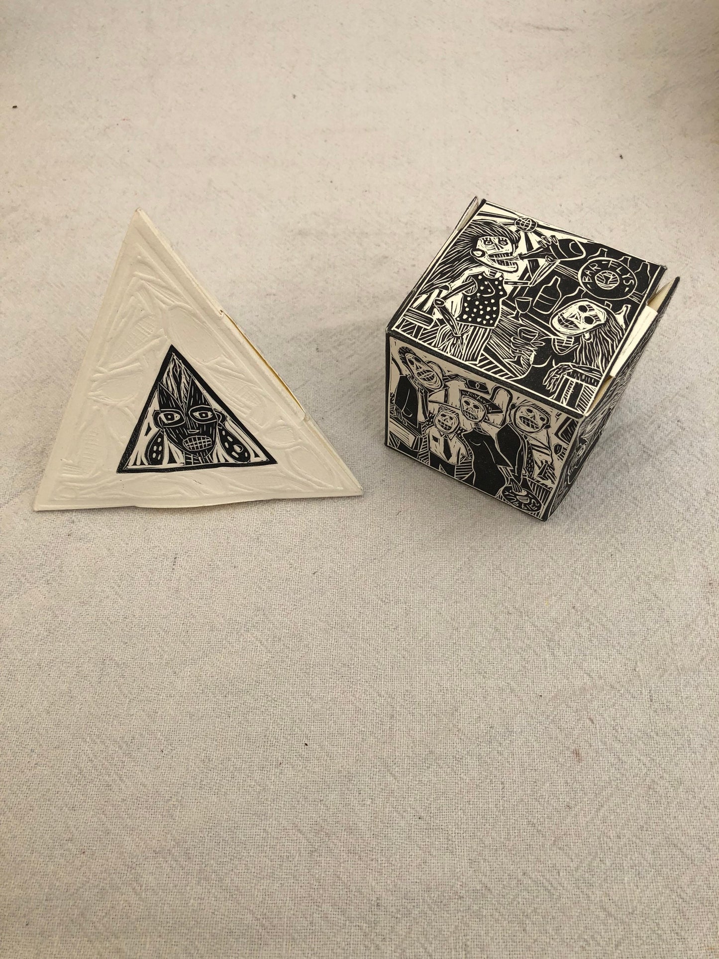 Cube Triangle Mexican Linocut by Joel Redon 1992