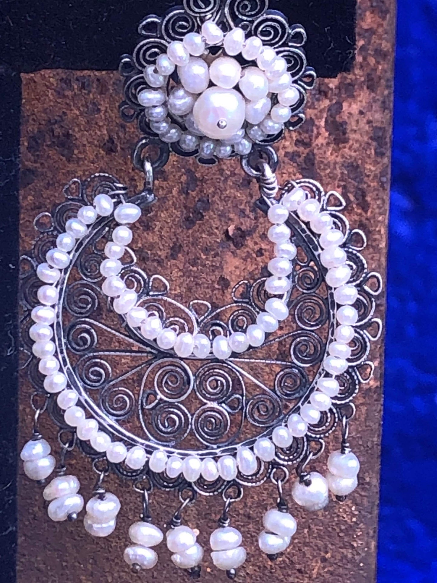 Vintage Mexican Style Federico Jimenez Sterling Silver and Pearl Earrings