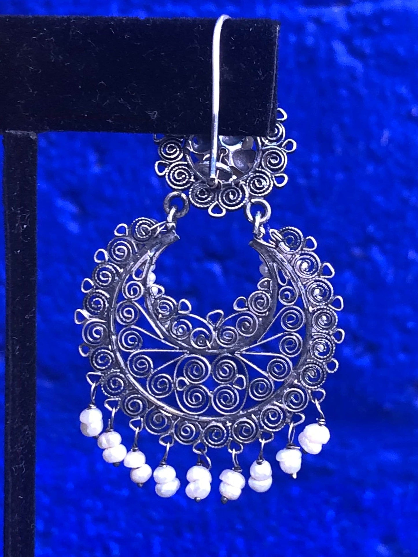 Vintage Mexican Style Federico Jimenez Sterling Silver and Pearl Earrings