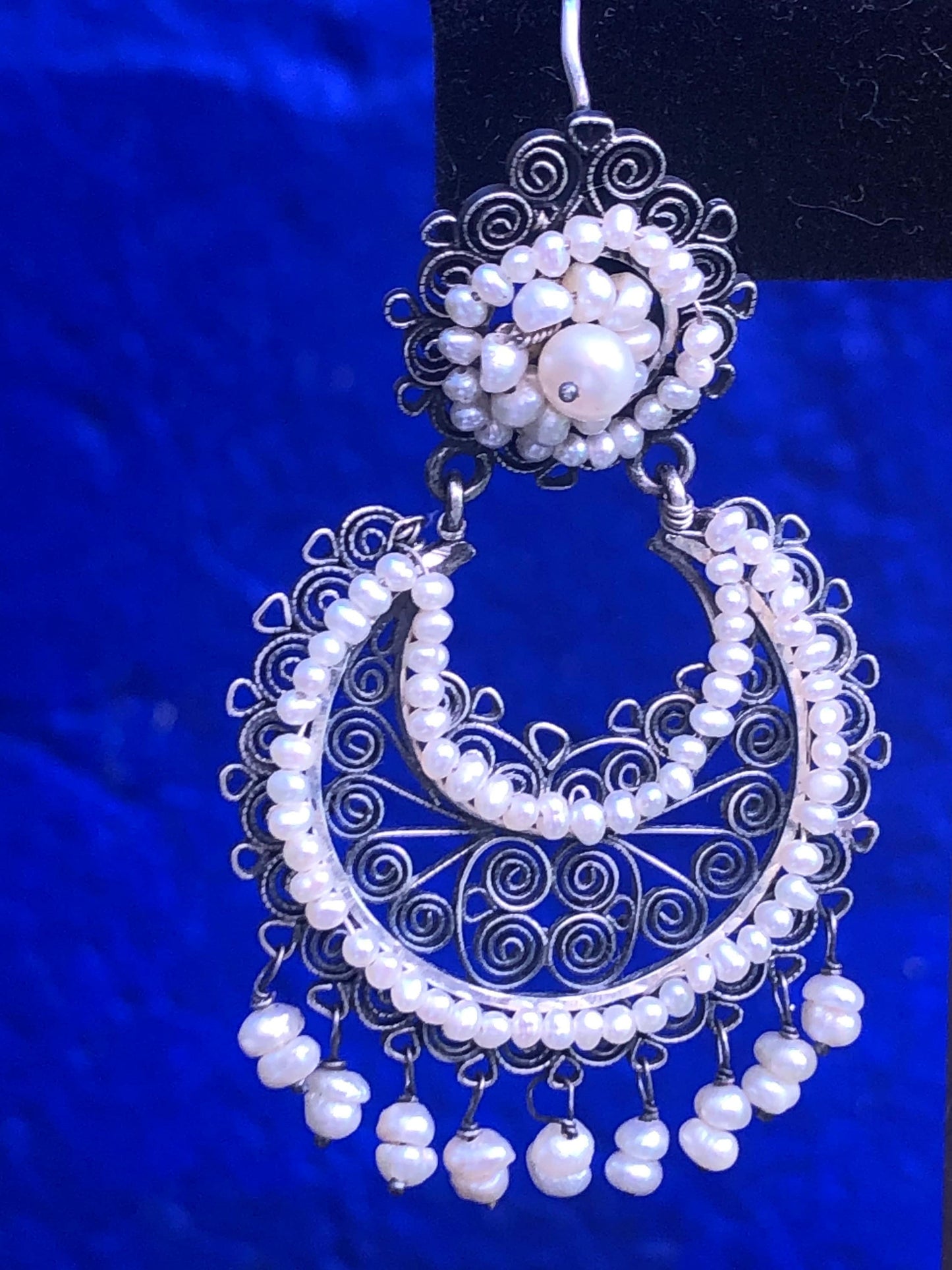 Vintage Mexican Style Federico Jimenez Sterling Silver and Pearl Earrings