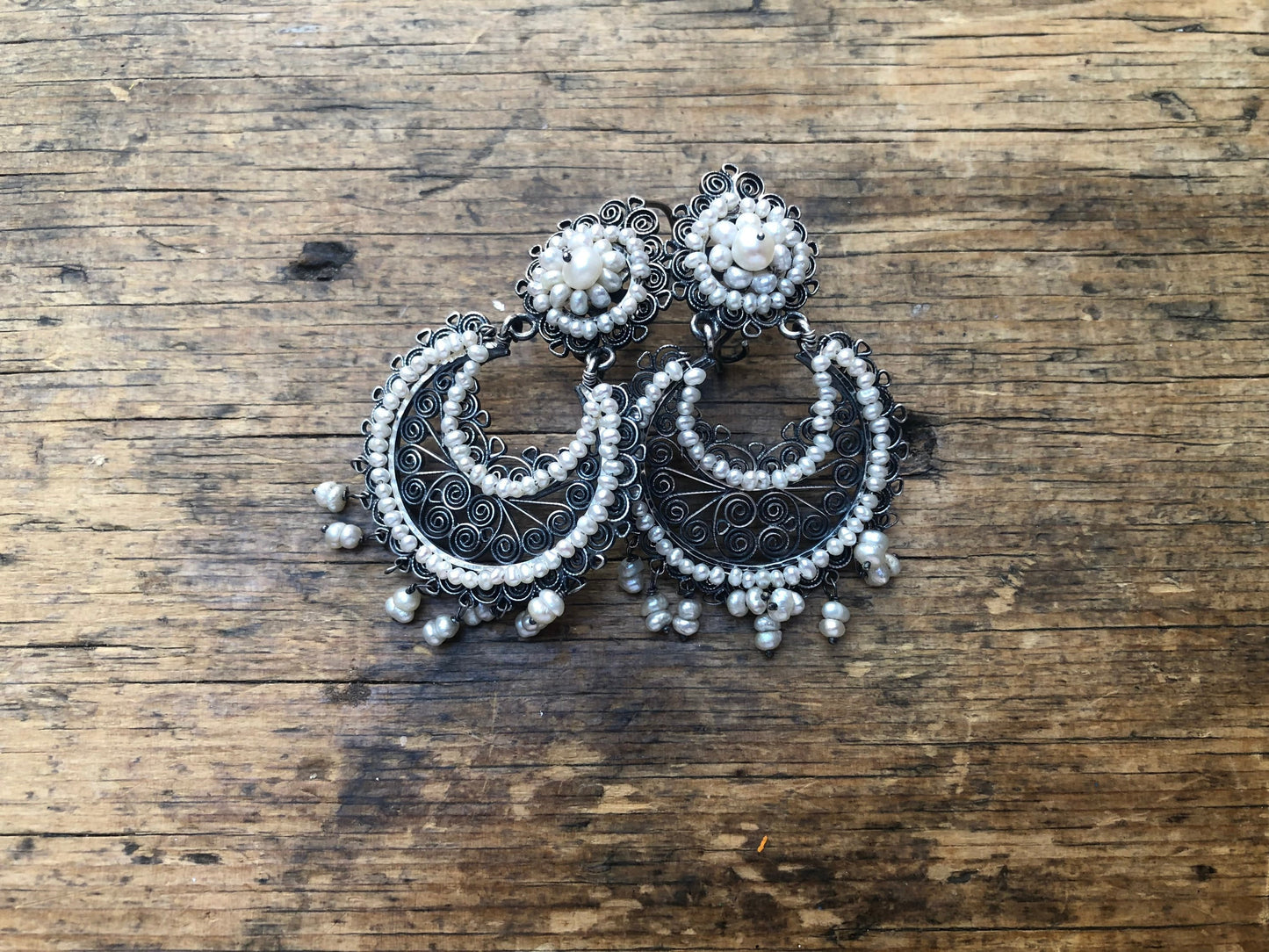 Vintage Mexican Style Federico Jimenez Sterling Silver and Pearl Earrings