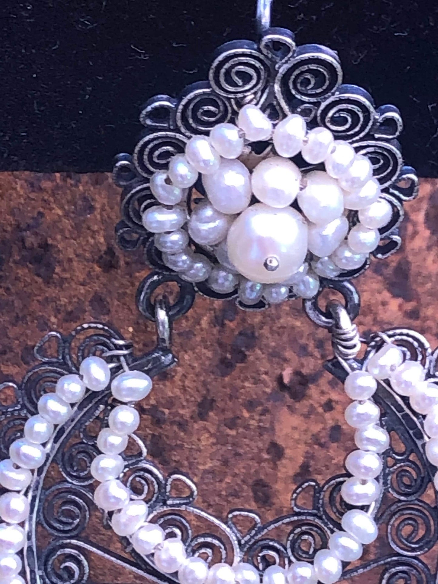 Vintage Mexican Style Federico Jimenez Sterling Silver and Pearl Earrings