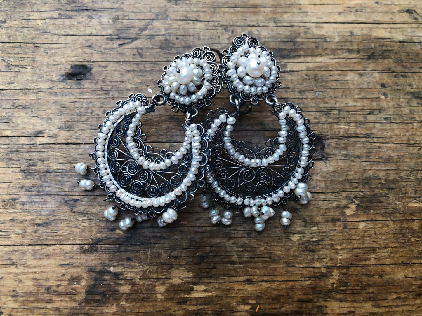 Vintage Mexican Style Federico Jimenez Sterling Silver and Pearl Earrings