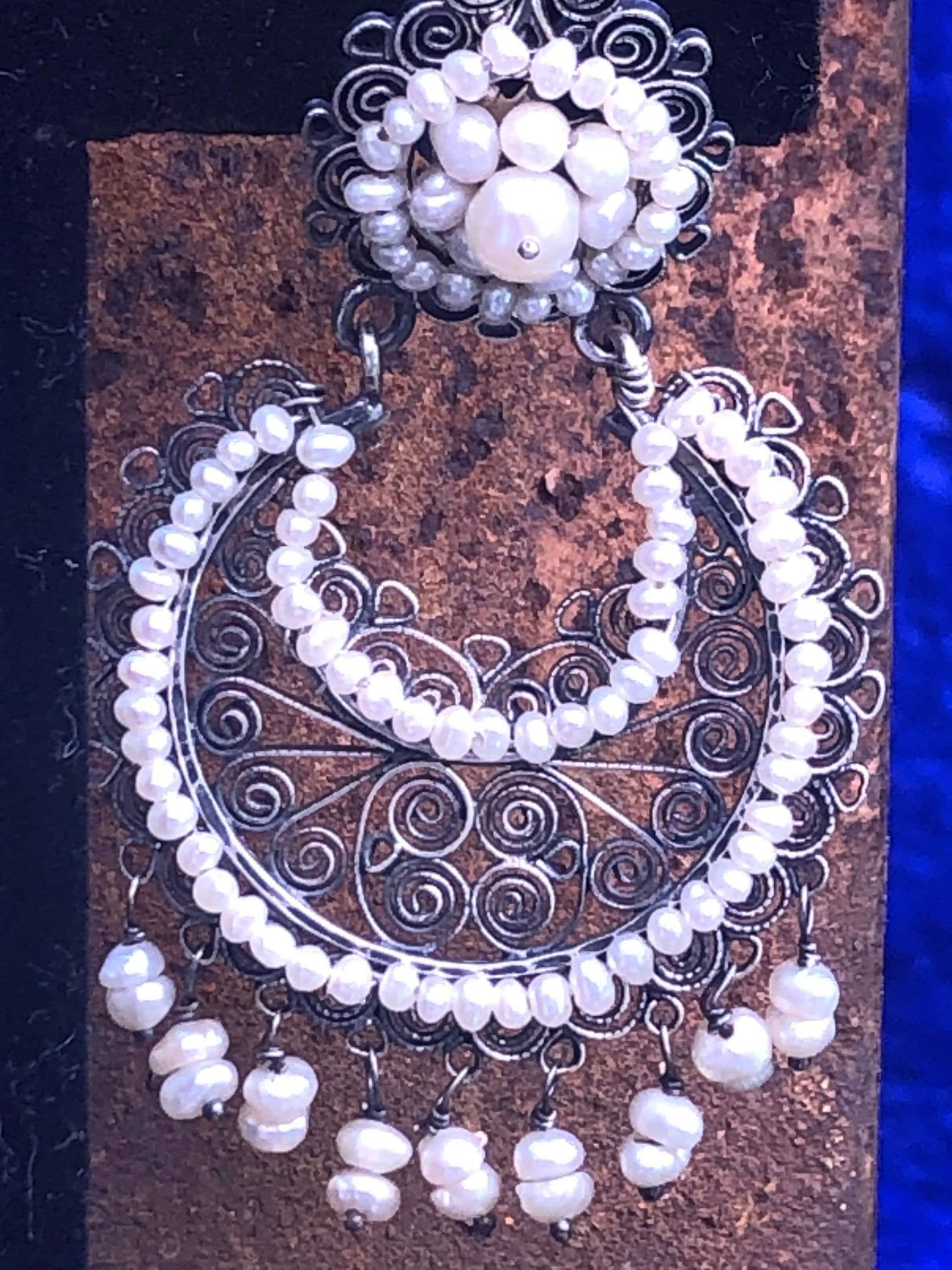 Vintage Mexican Style Federico Jimenez Sterling Silver and Pearl Earrings