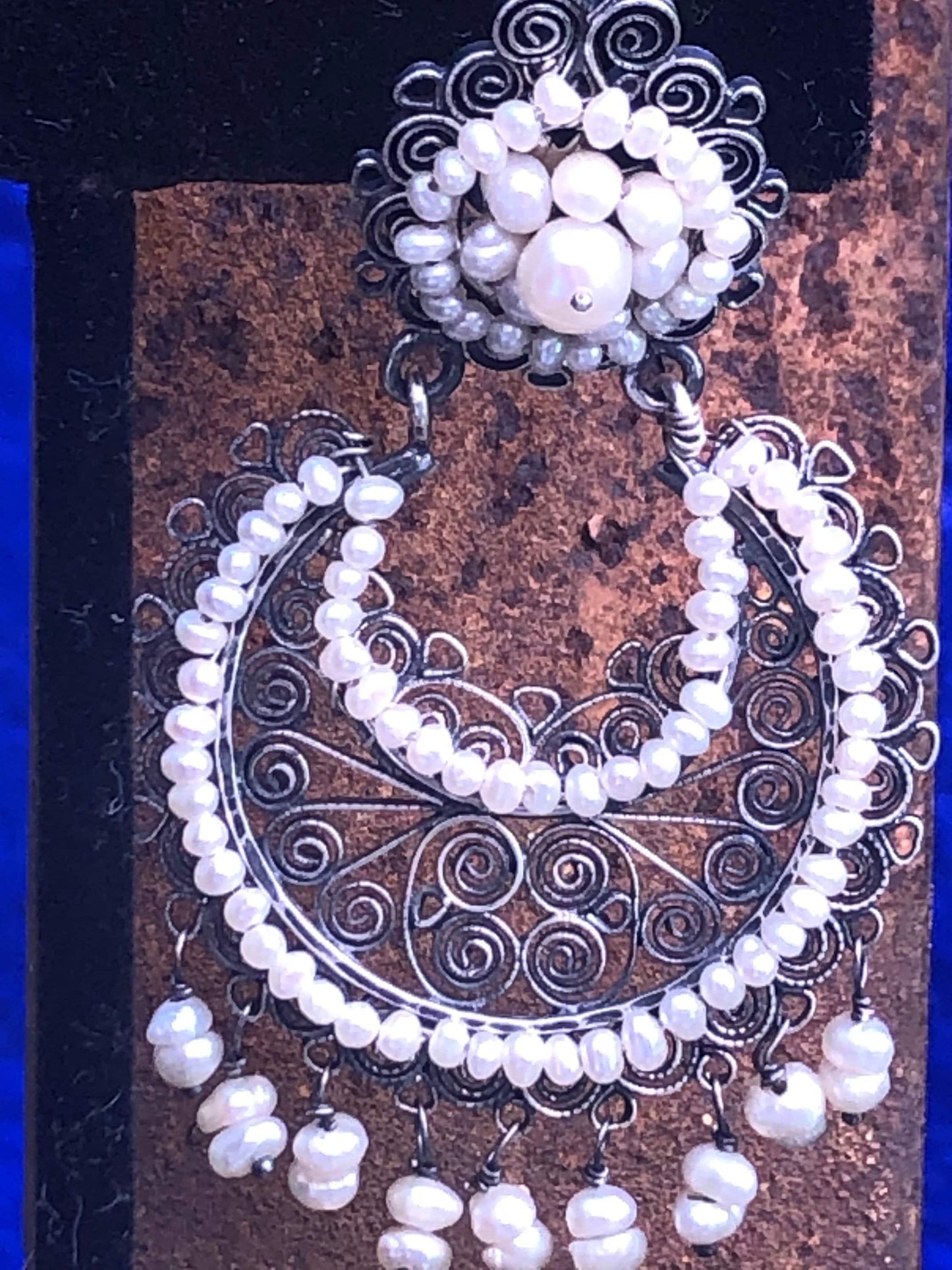 Vintage Mexican Style Federico Jimenez Sterling Silver and Pearl Earrings