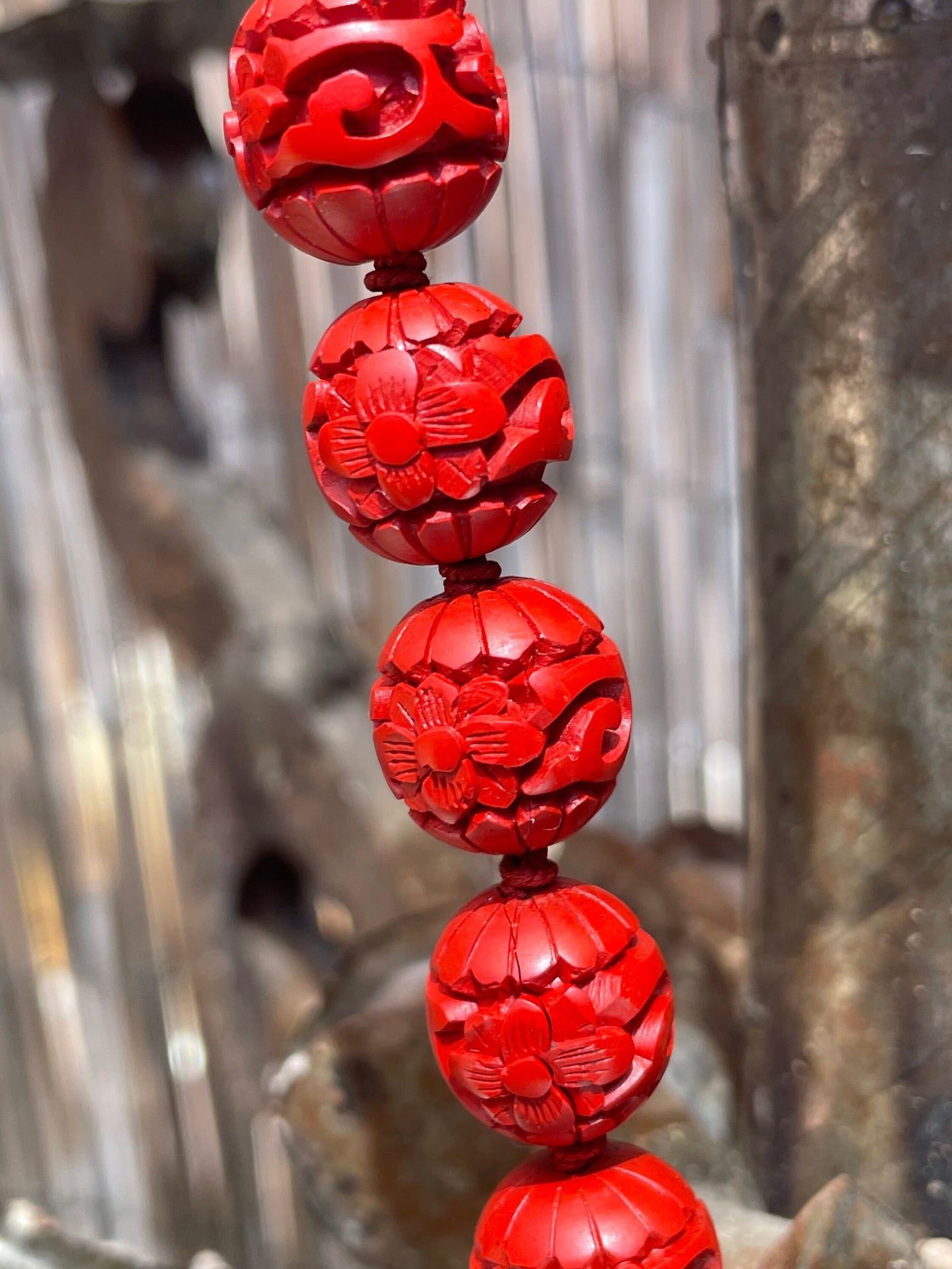 Vintage Hand-carved Chinese Cinnabar Beads