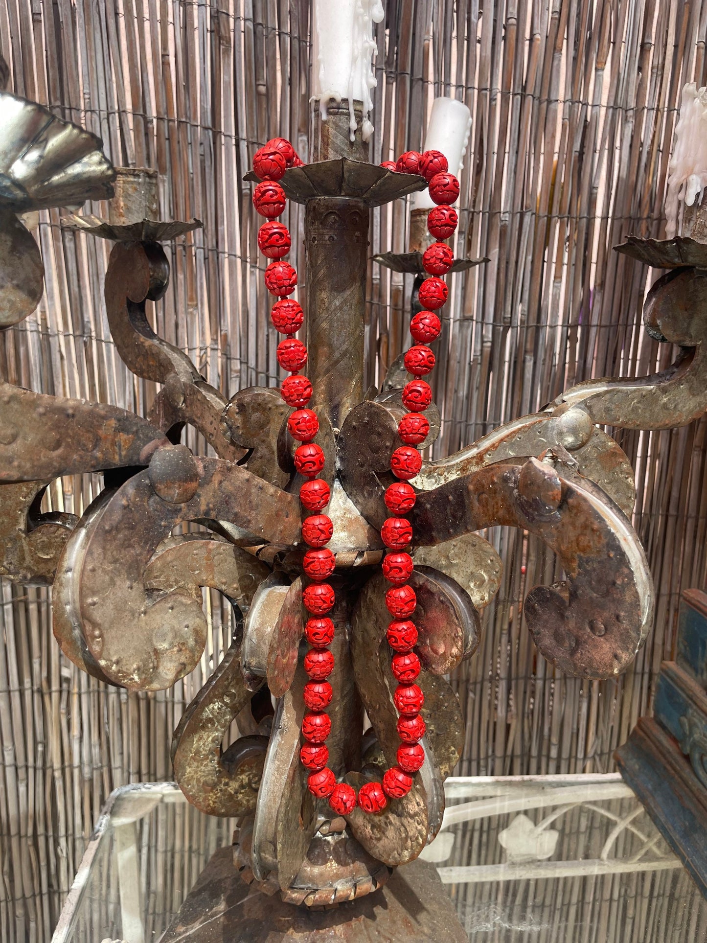Vintage Hand-carved Chinese Cinnabar Beads