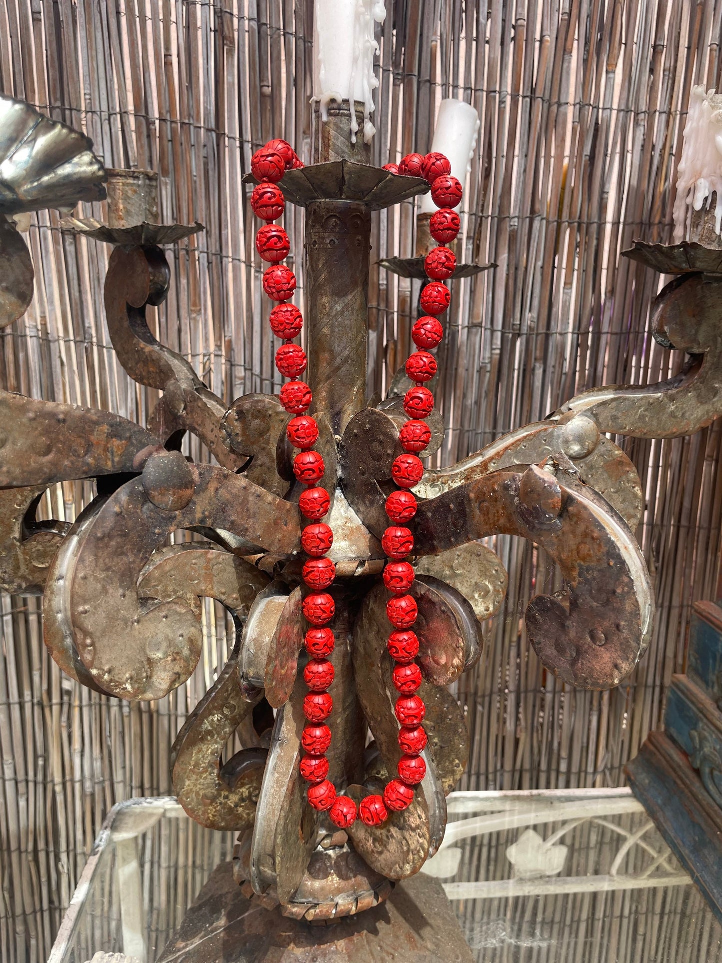 Vintage Hand-carved Chinese Cinnabar Beads