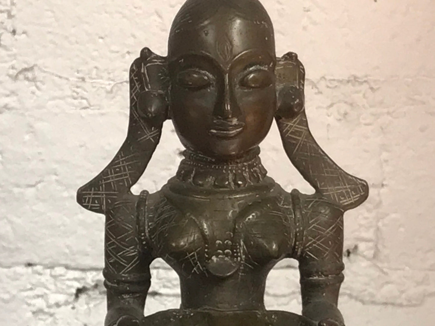 Antique Hindu Bronze Sculpture of Woman Holding Diya