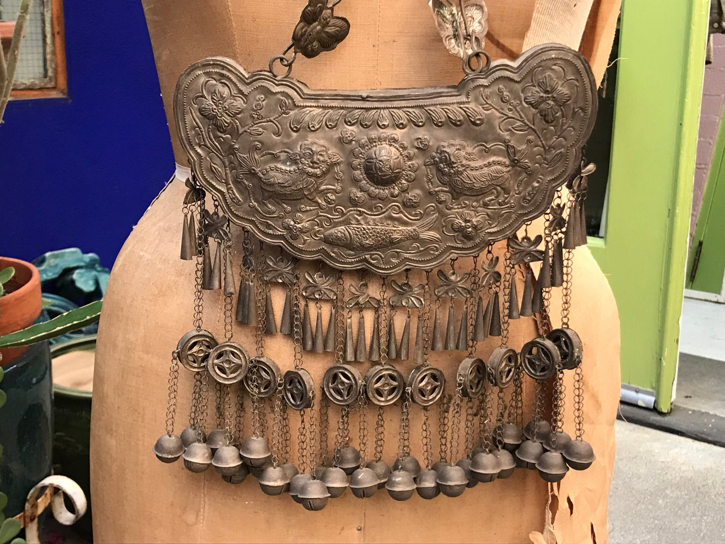 Antique Chinese Miao Metal Repousse Necklace