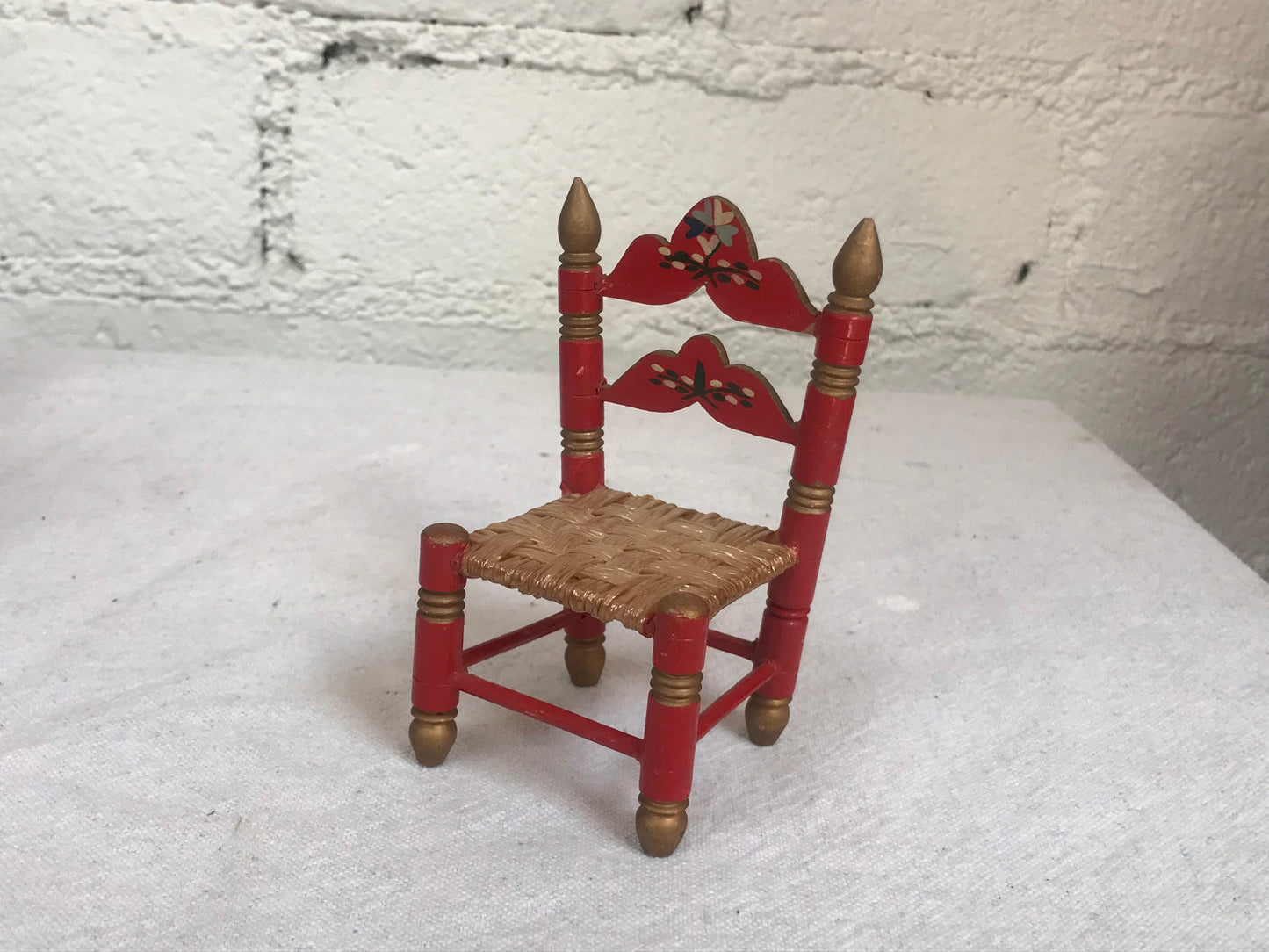 Vintage Hand-painted Dollhouse Folk Art Chair Set