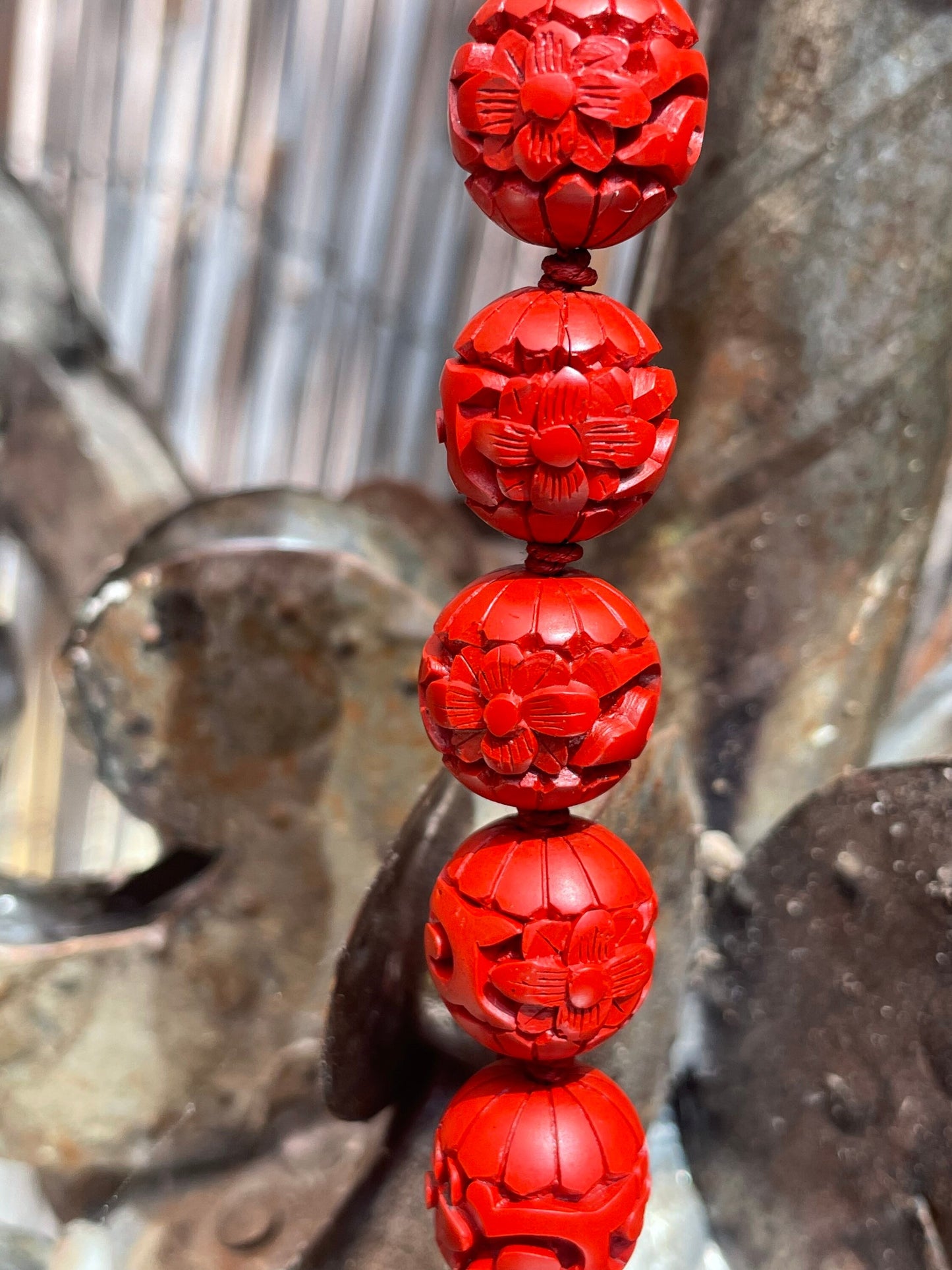 Vintage Hand-carved Chinese Cinnabar Beads