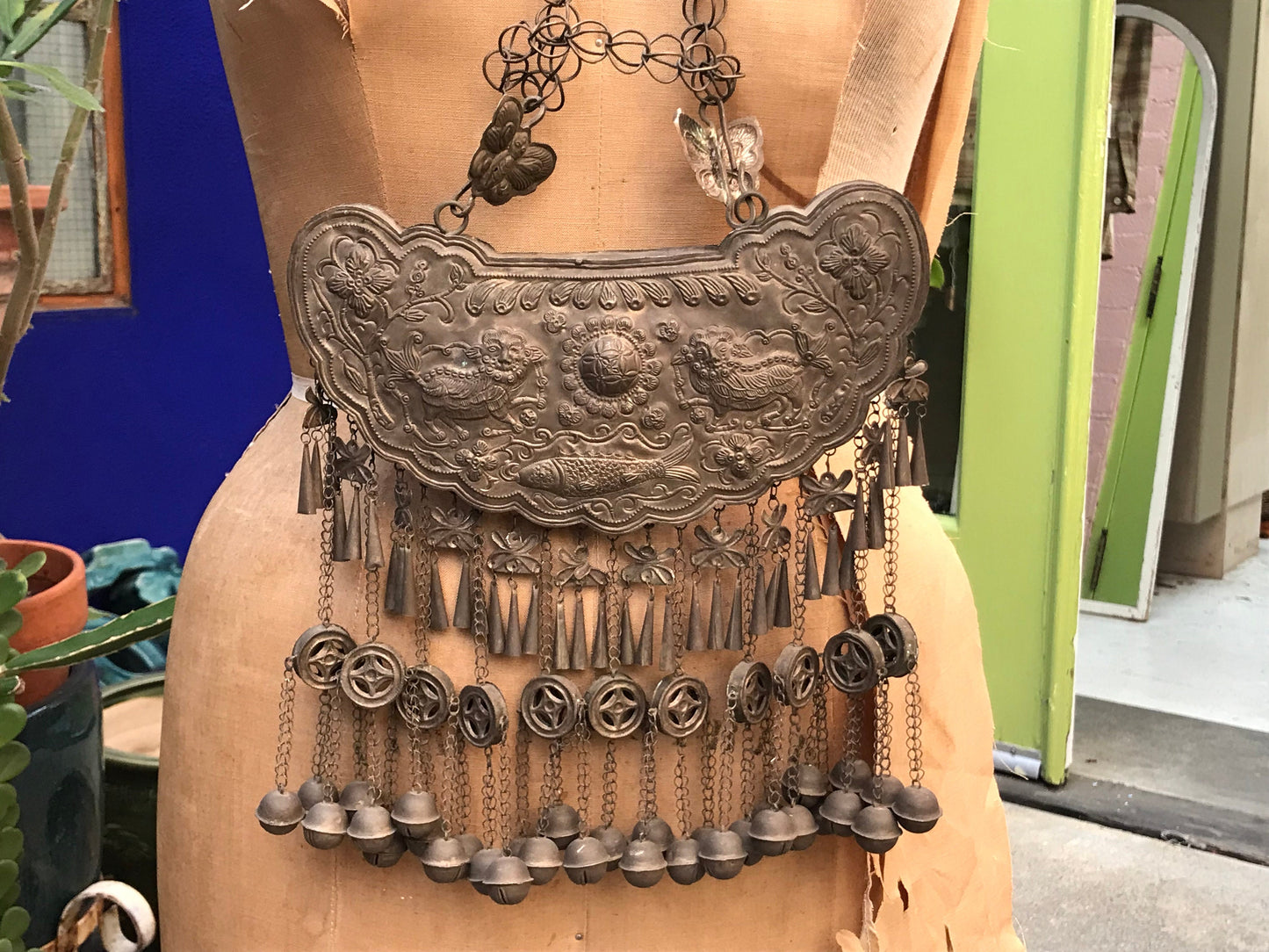 Antique Chinese Miao Metal Repousse Necklace