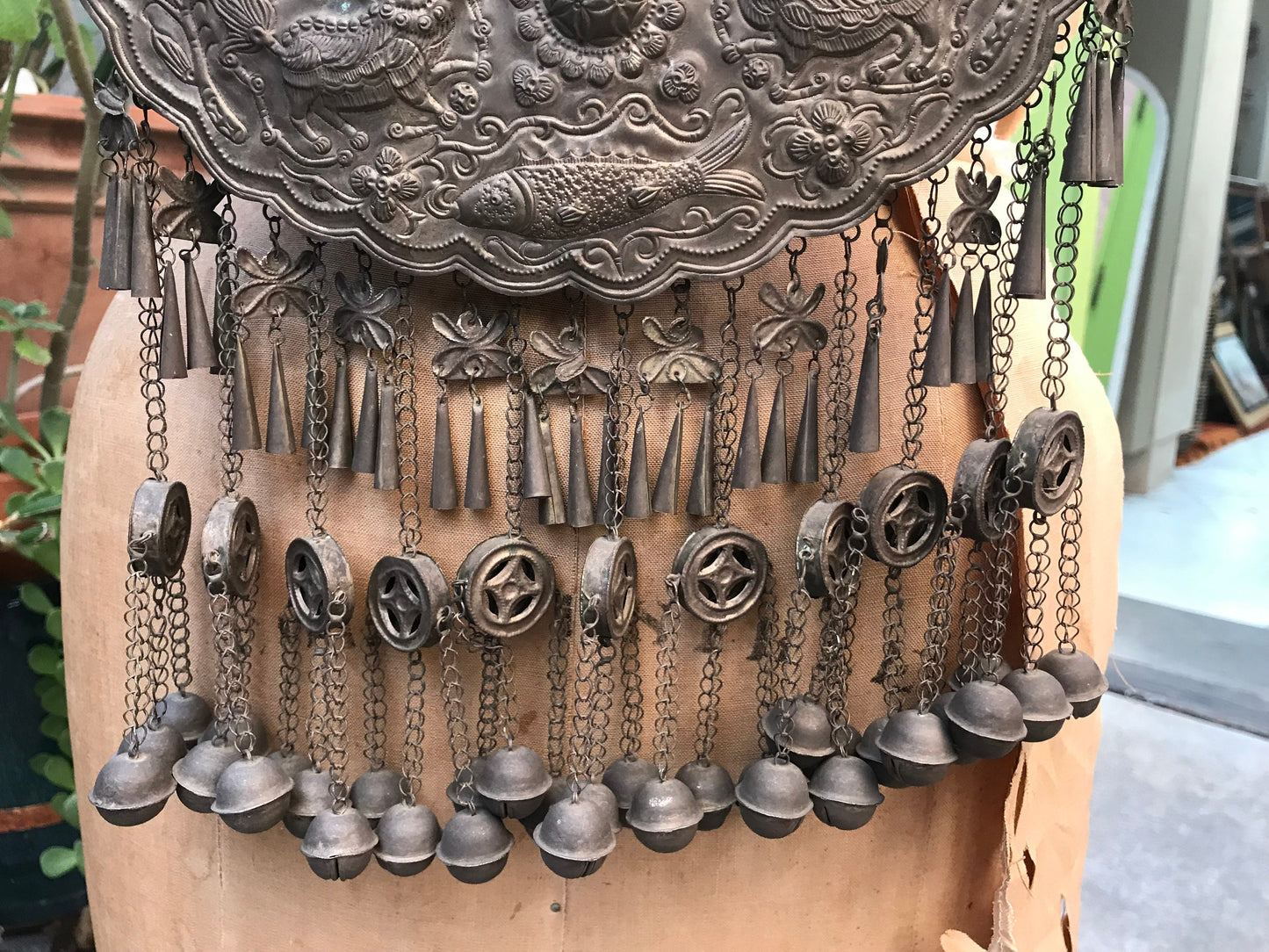 Antique Chinese Miao Metal Repousse Necklace