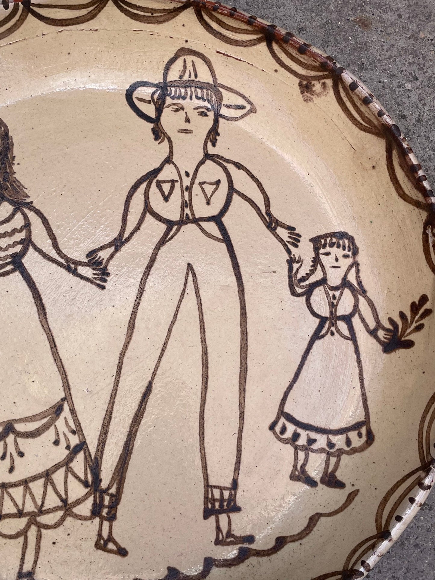 Vintage Mexican Michoachan Handpainted Cermanic Plate Family TZIN TZUN TZAN