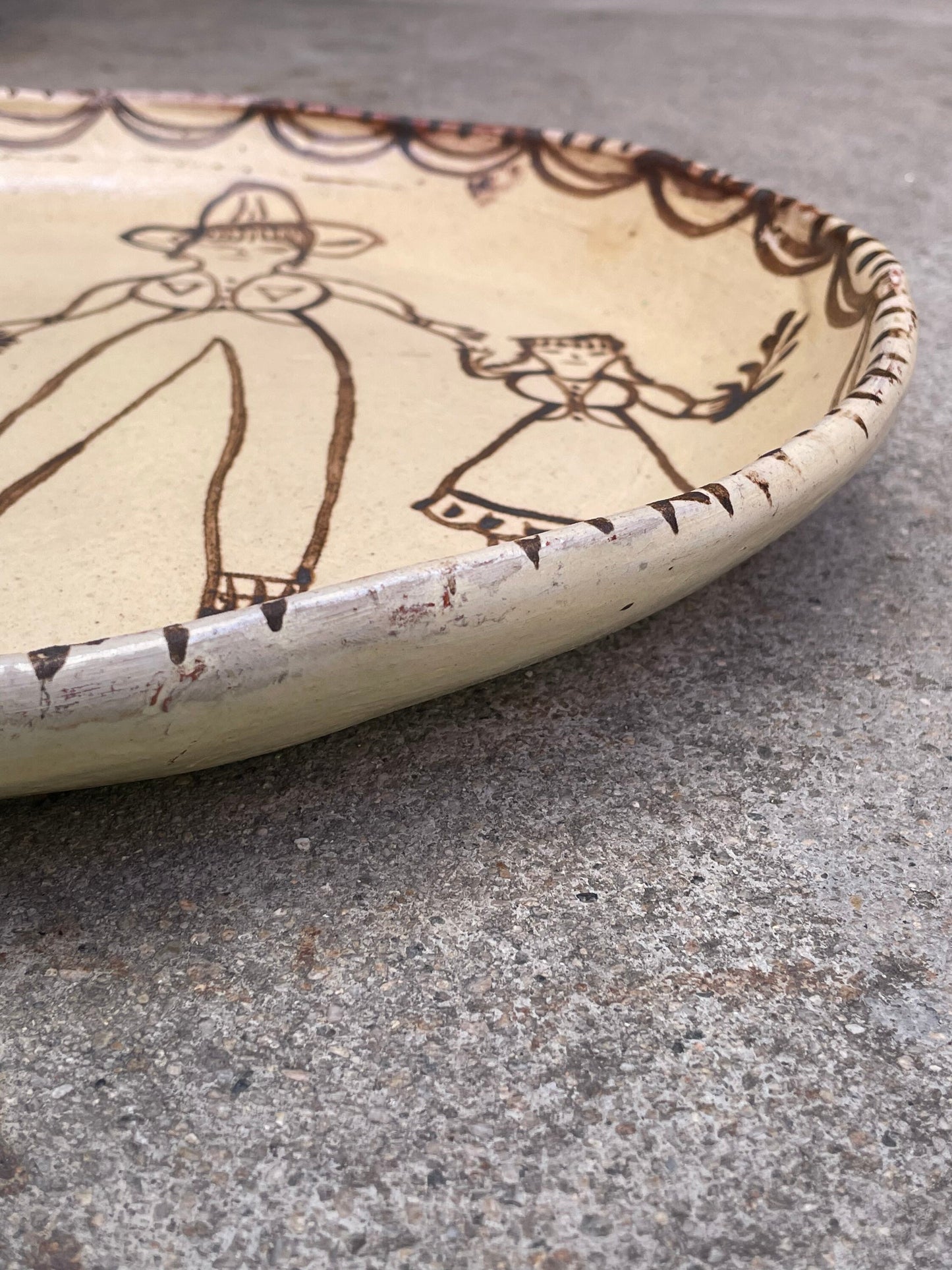 Vintage Mexican Michoachan Handpainted Cermanic Plate Family TZIN TZUN TZAN