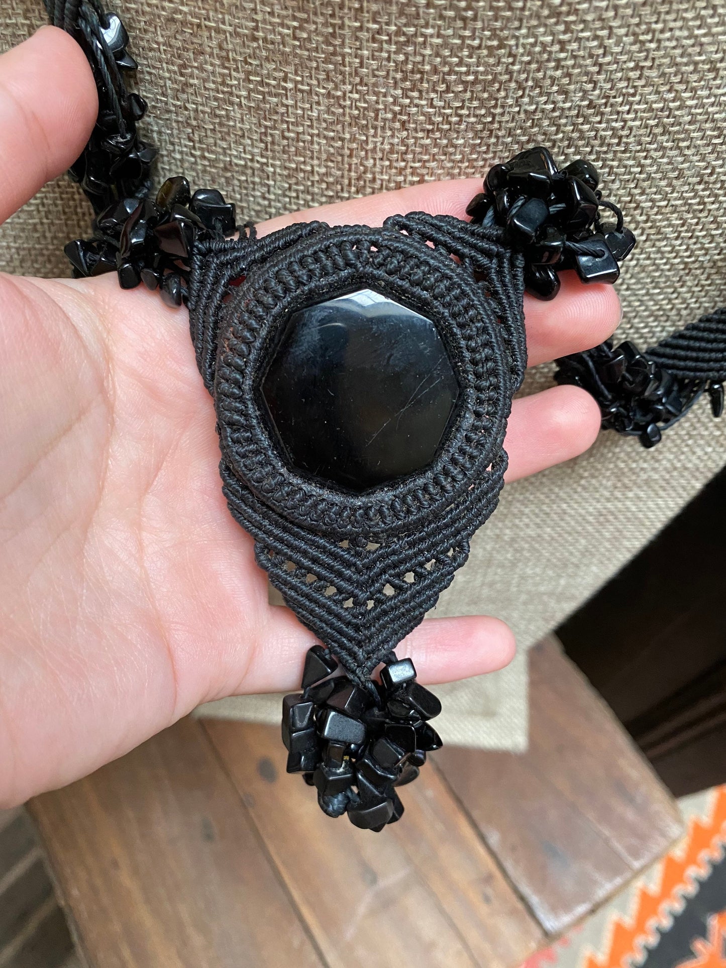 Handmade Macrame Black Stone Victorian-Style Black Necklace