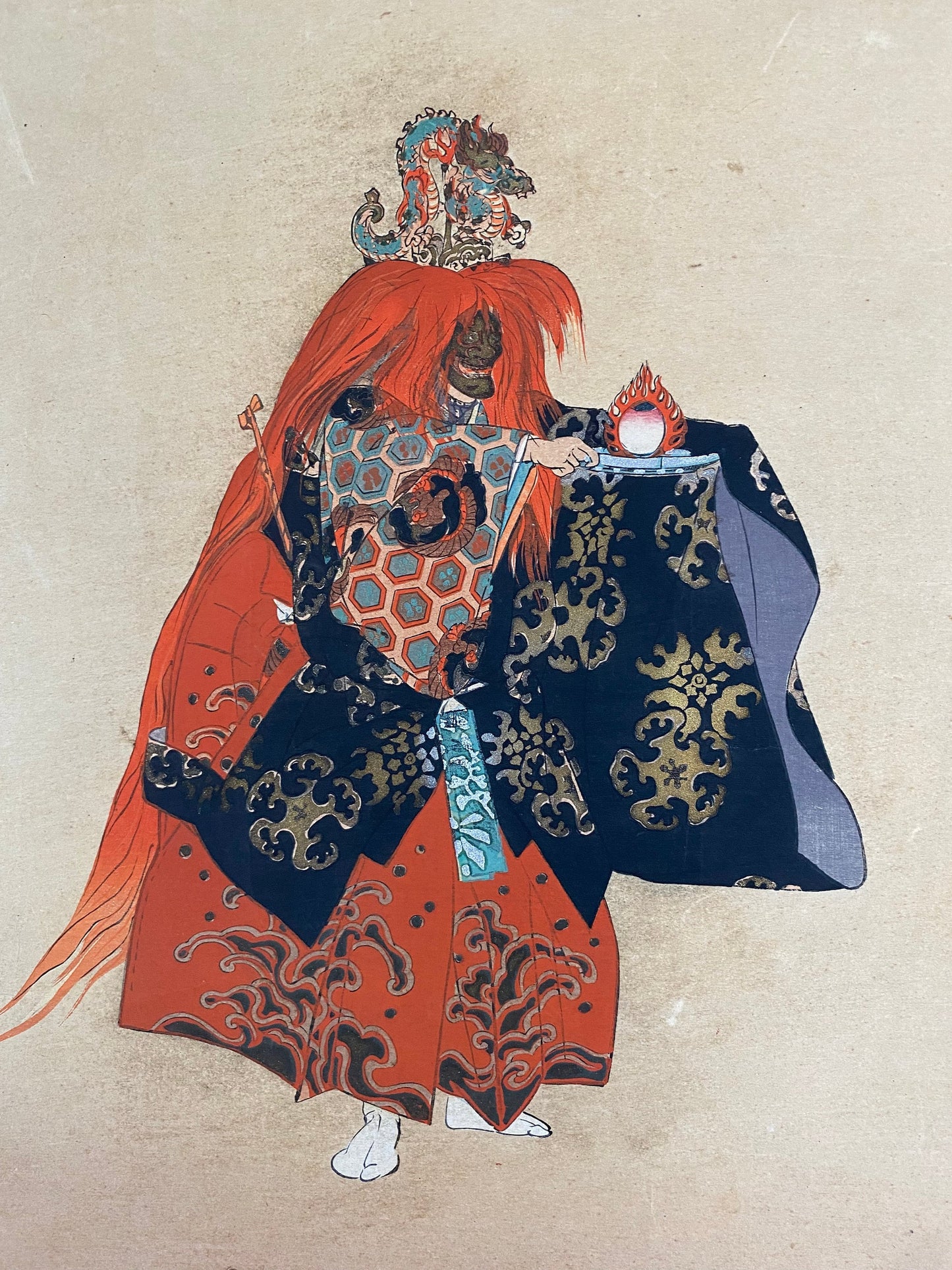 Tsukioka Kyōgo Painted Woodblock Print Noh Dance Scene