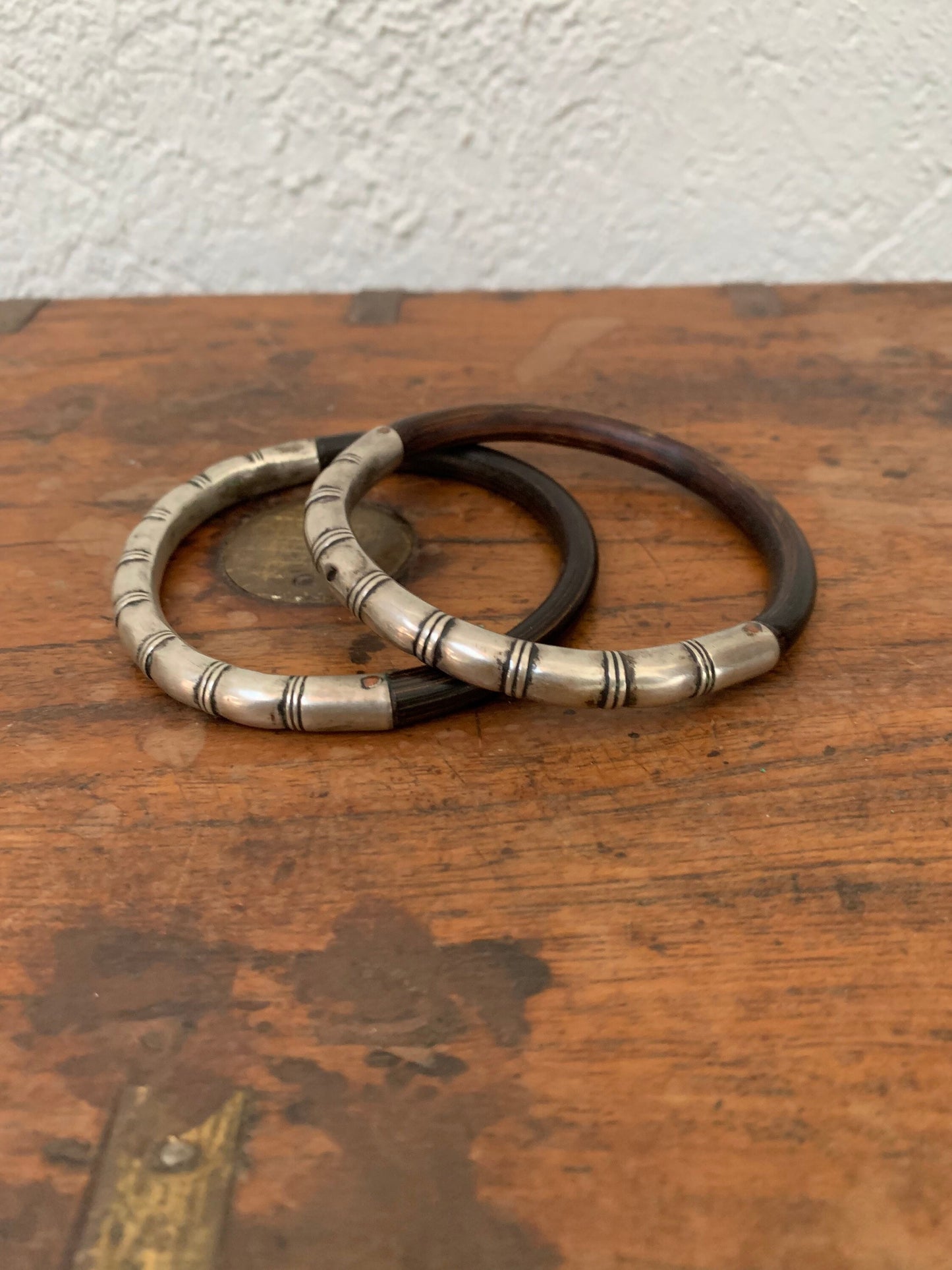 Antique Chinese Bamboo and Sterling Silver Bangles