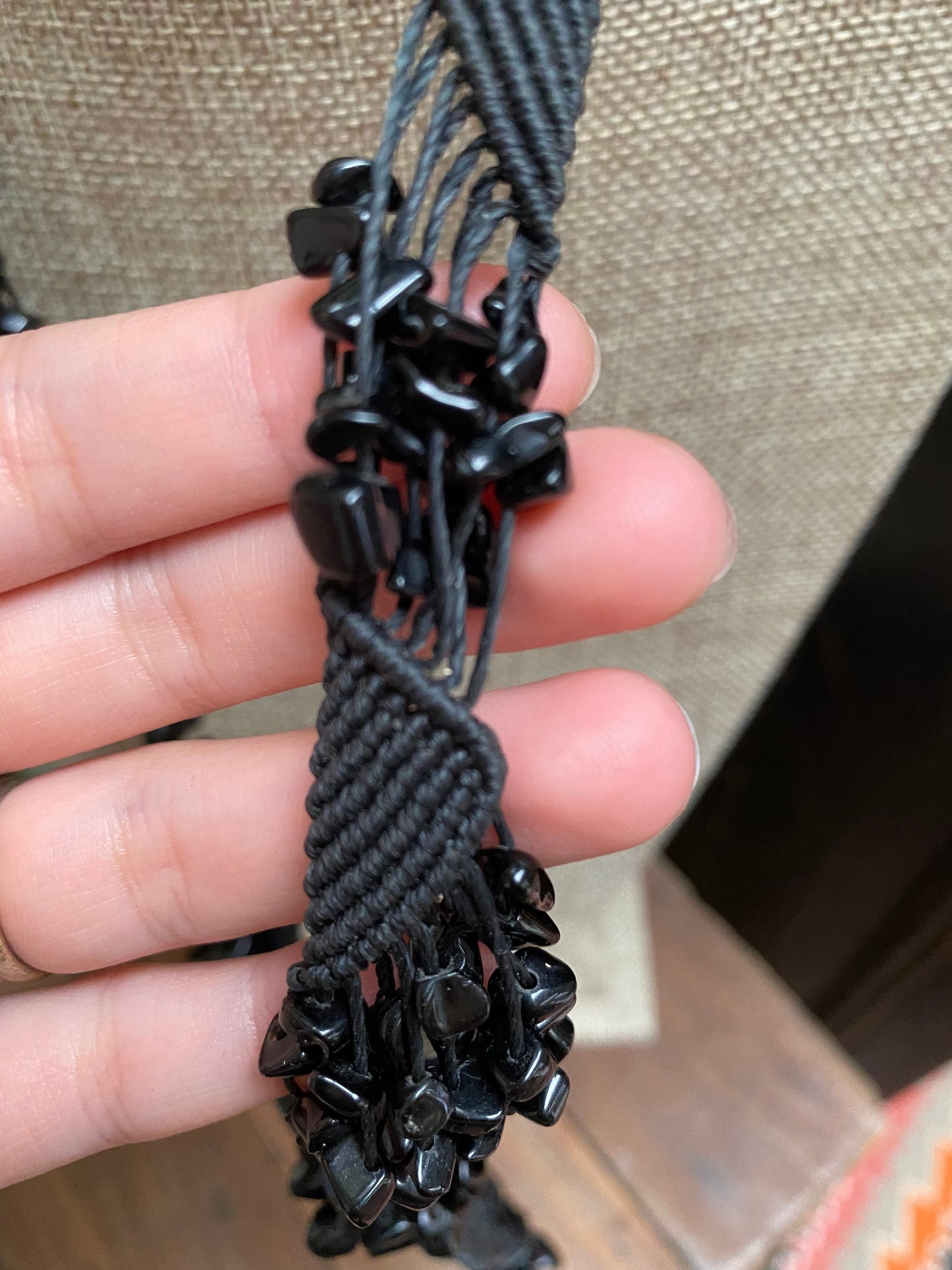 Handmade Macrame Black Stone Victorian-Style Black Necklace