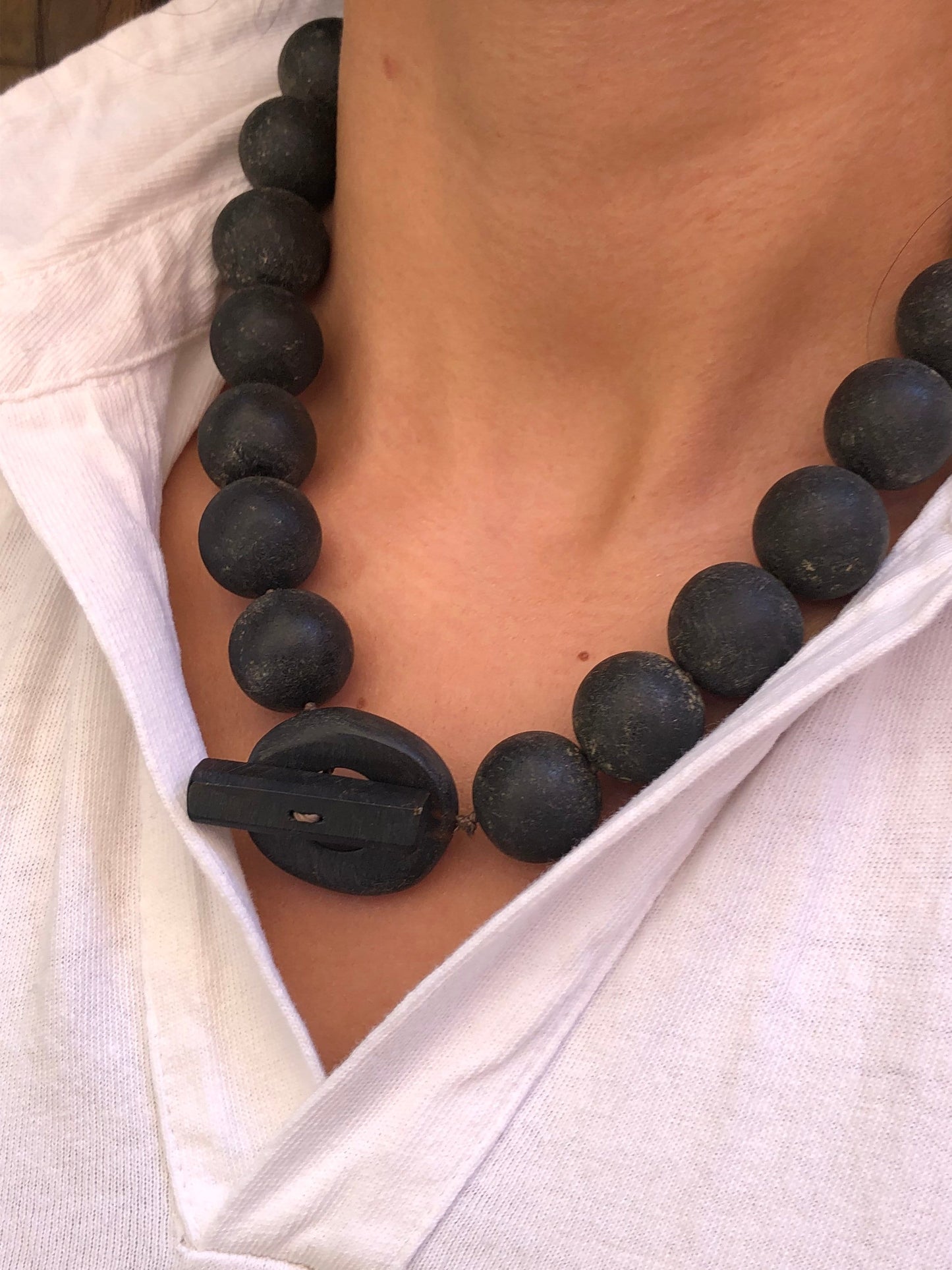 Modern Tribal Primitive Wood Ball Necklace with Unique Closure