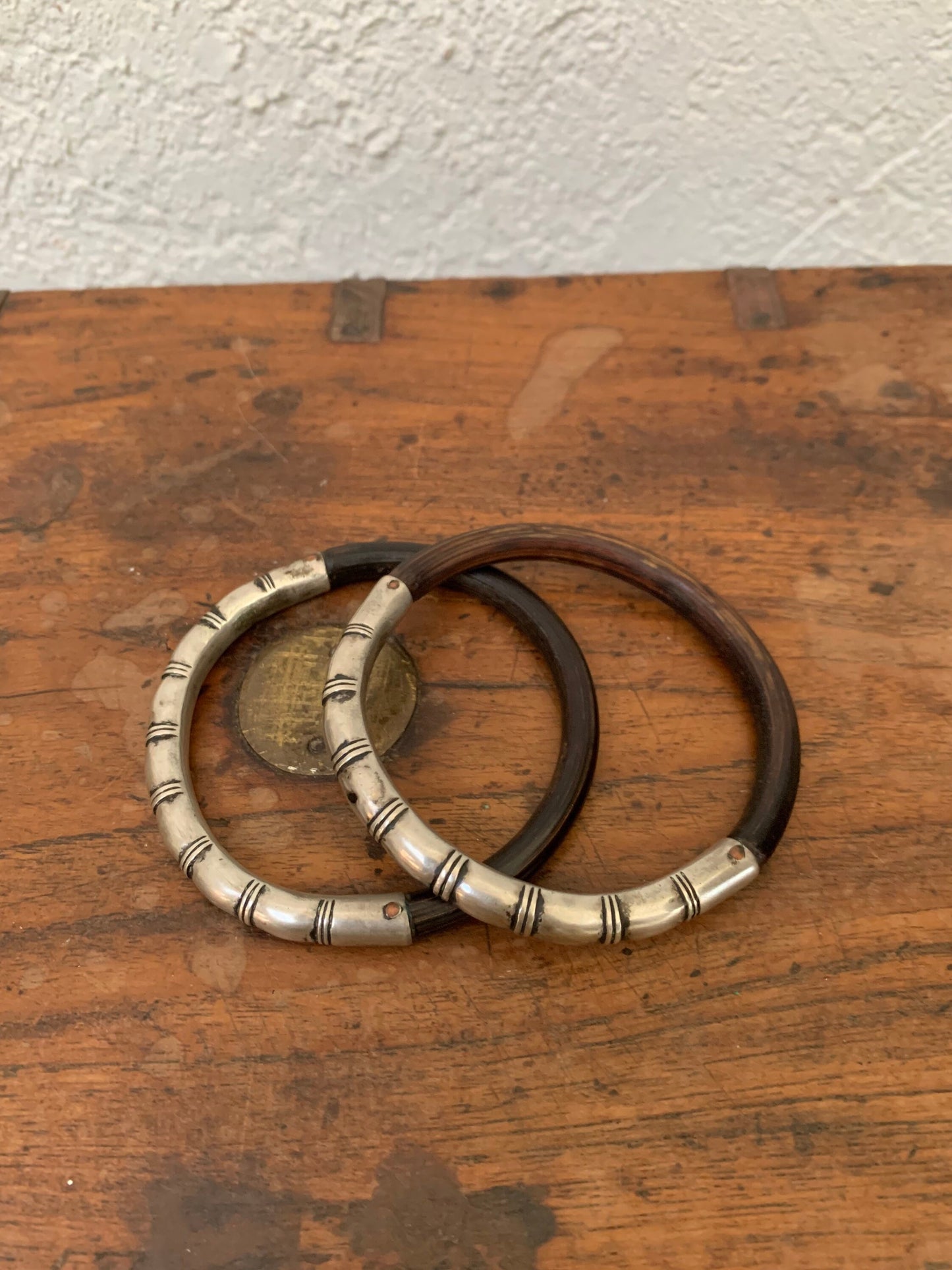 Antique Chinese Bamboo and Sterling Silver Bangles