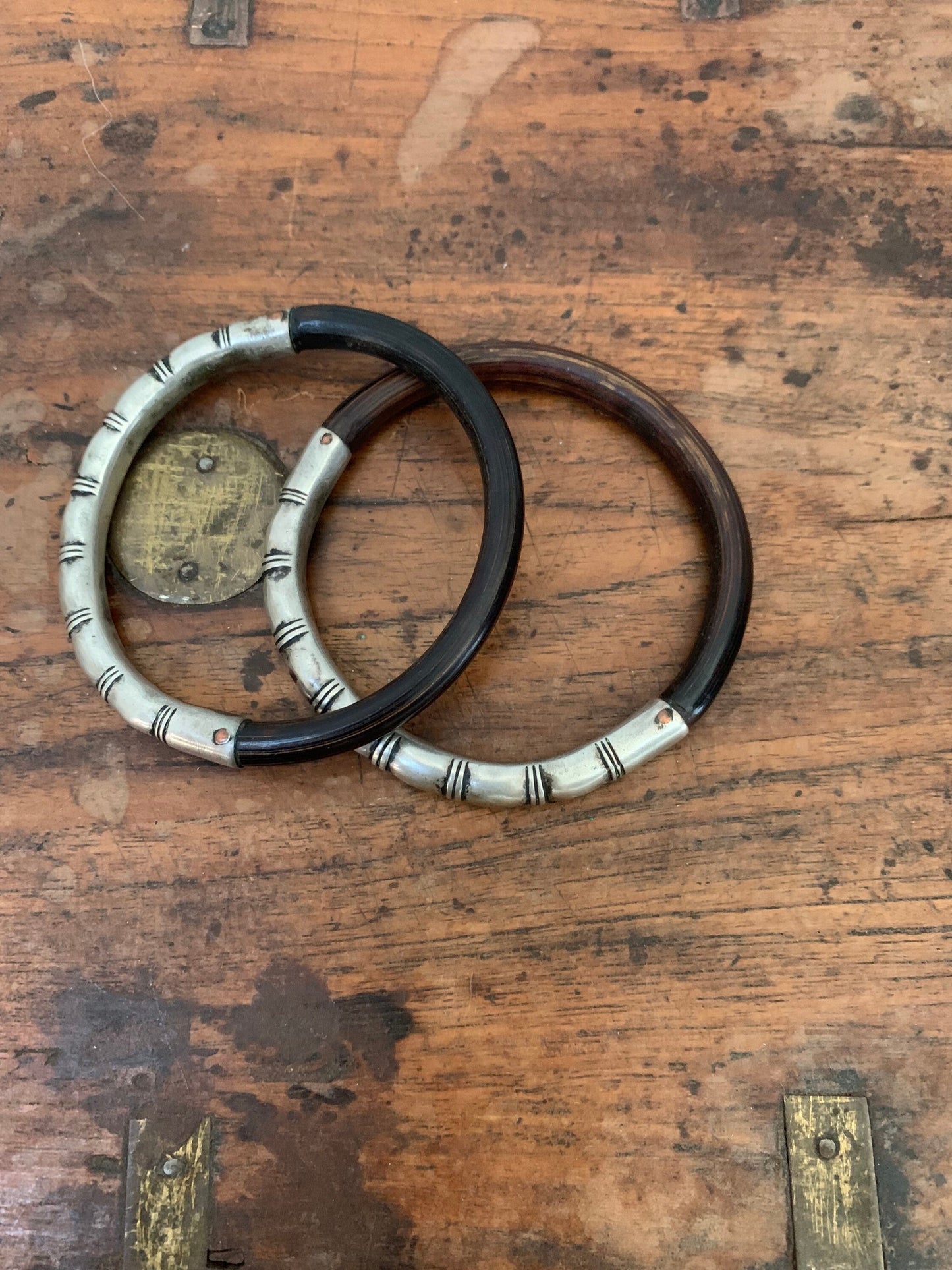 Antique Chinese Bamboo and Sterling Silver Bangles