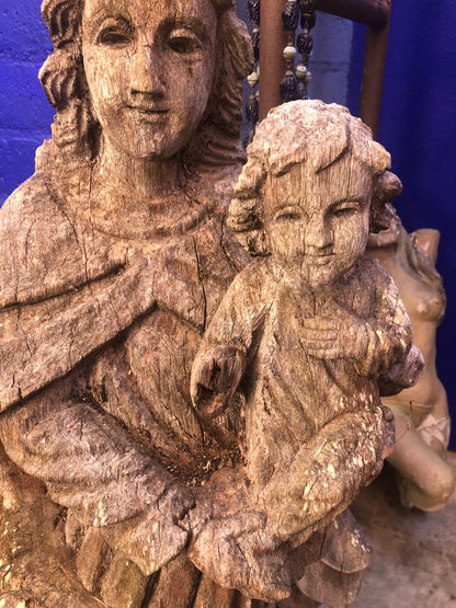 Antique Vintage Hand Carved Wooden Virgin of Guadalupe