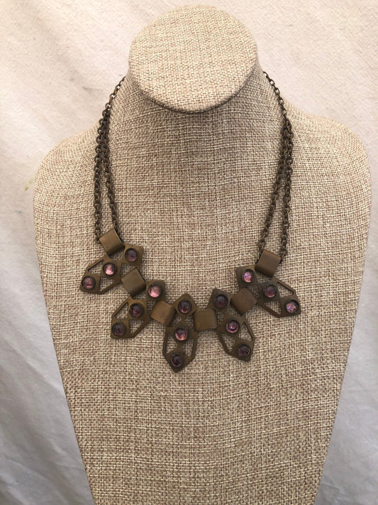 Vintage Brass and Lavender Glass Necklace