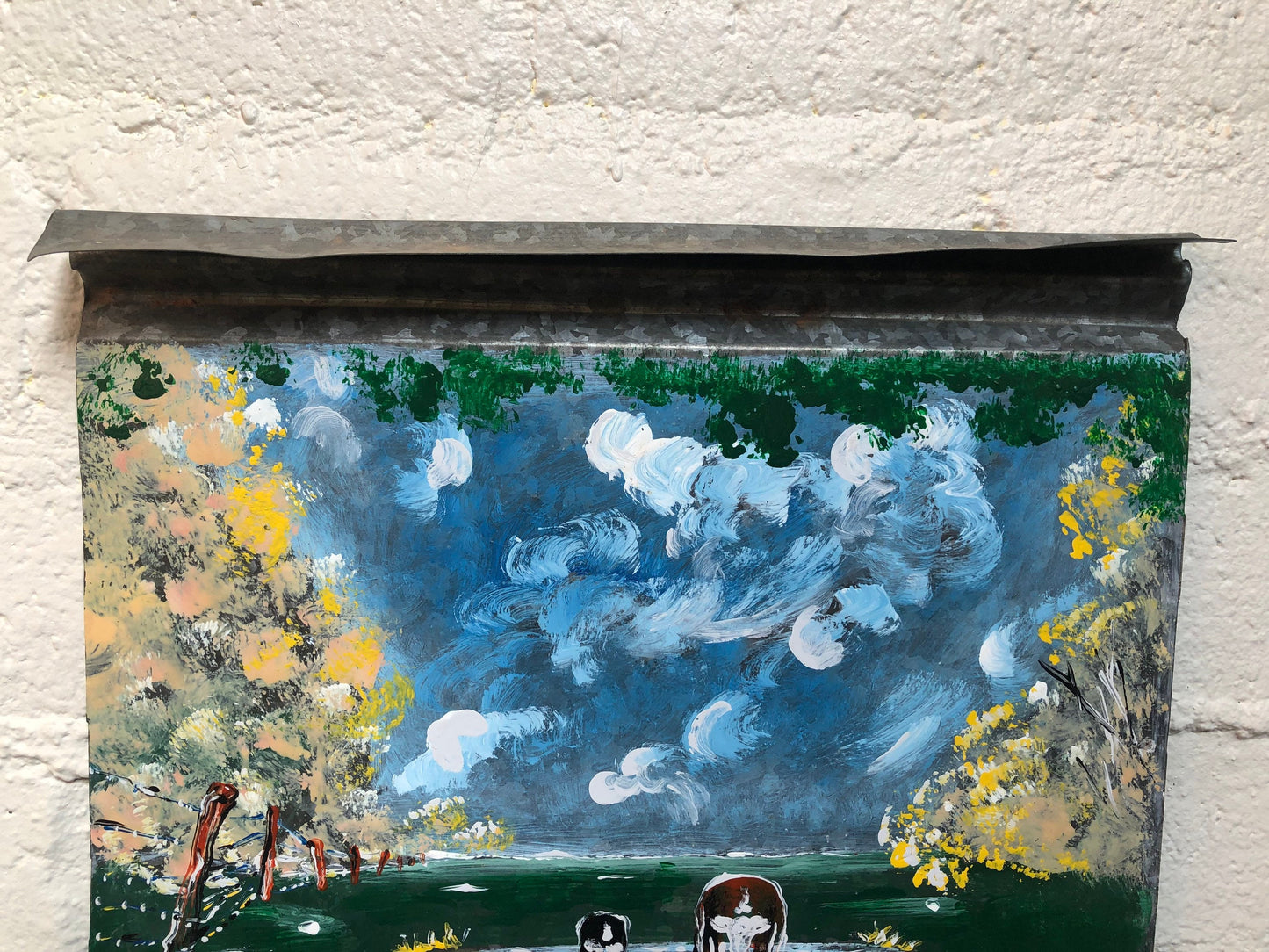Primitive Folk Art Painting on Metal