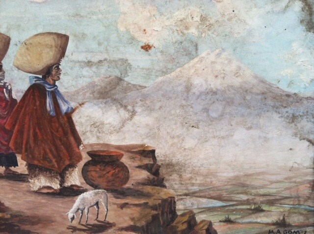 Vintage South American Indian Painting by Antonio Marcos Gomez
