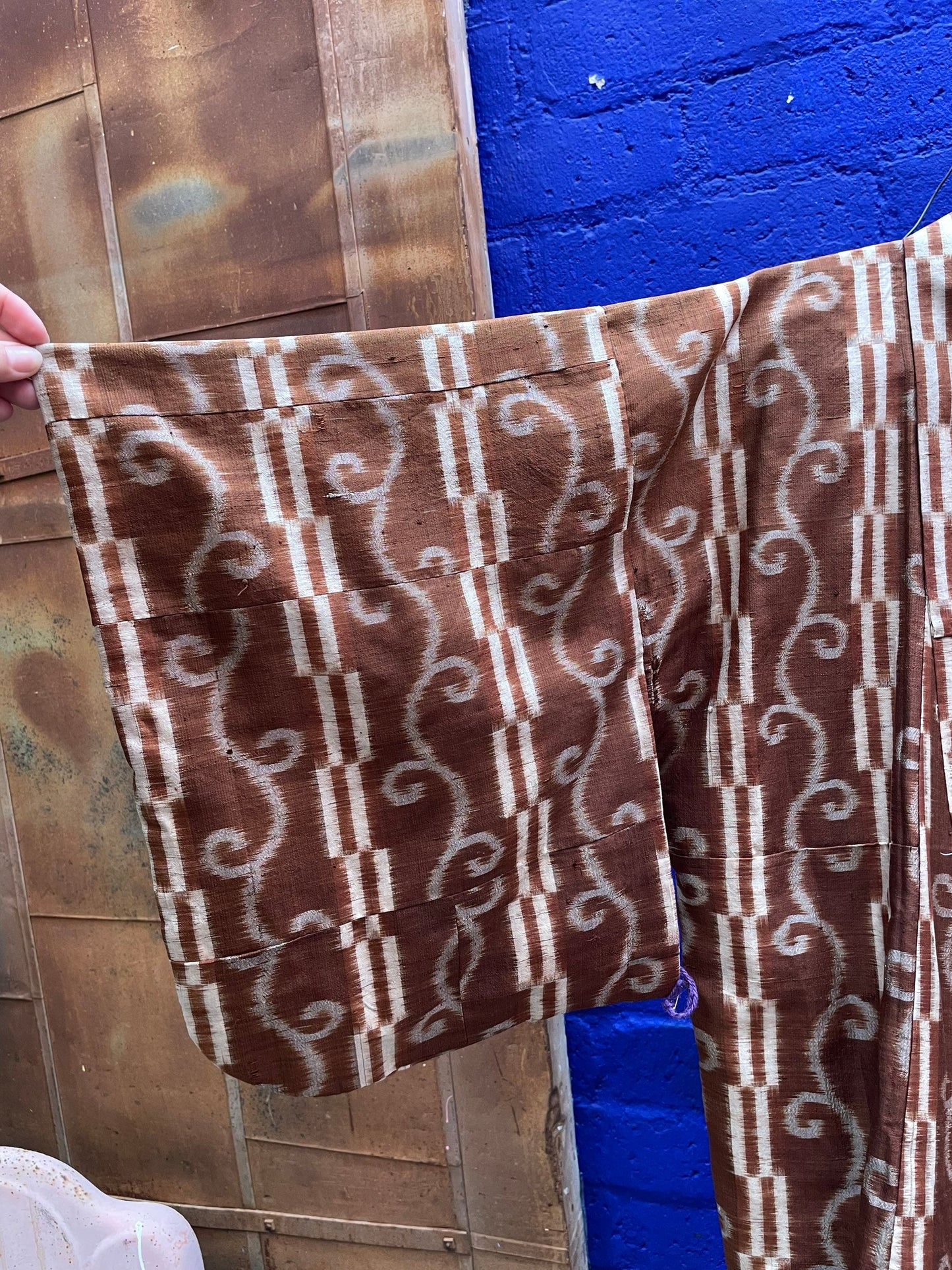 Brown Spiral Pattered Unisex Kimono