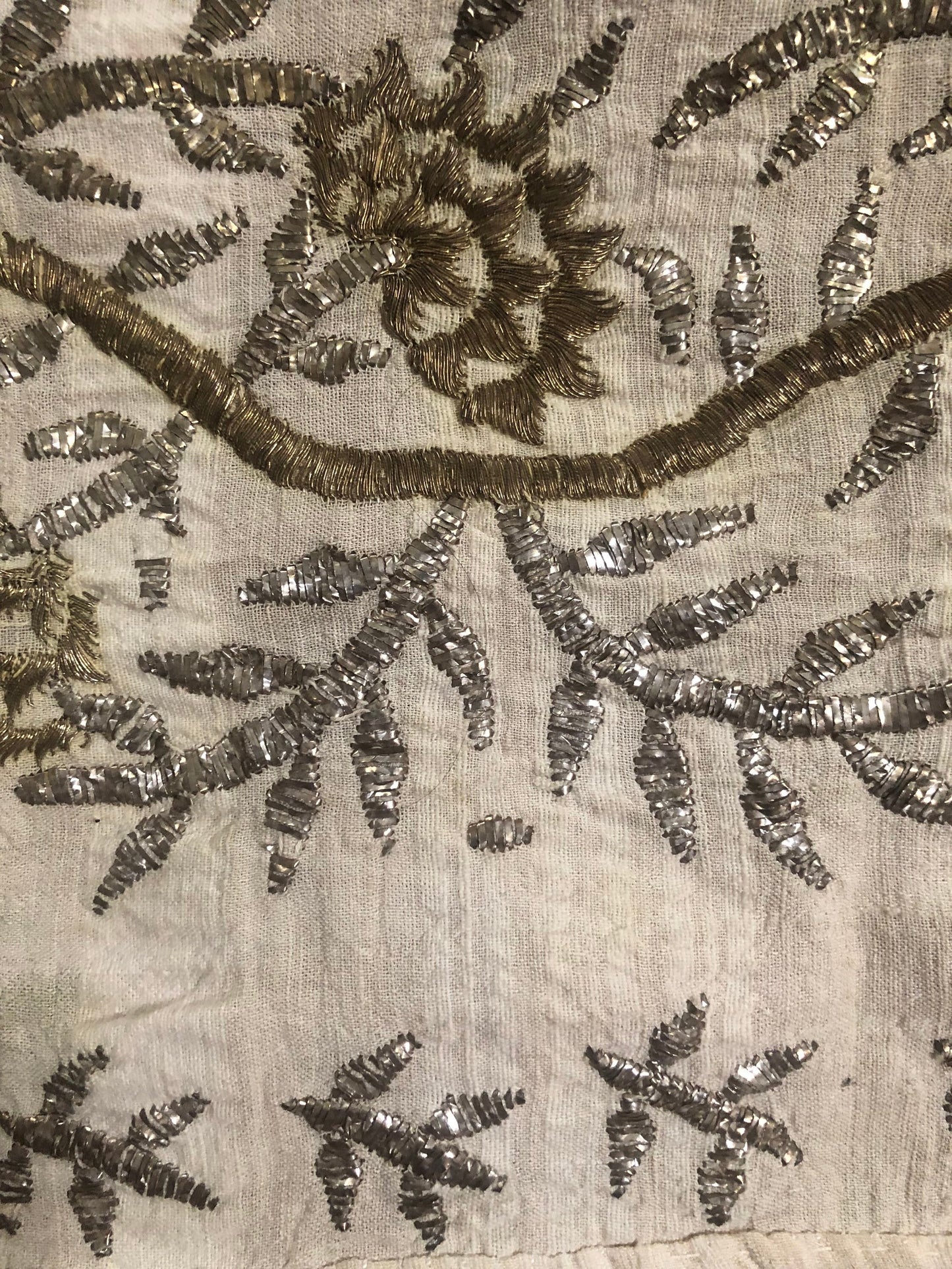 Antique Turkish Silver and Gold Thread Embroidered Textile