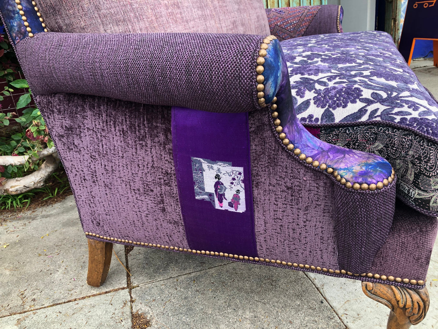 Recycled Reupholstered 1980s Sofa in Shades of Plum