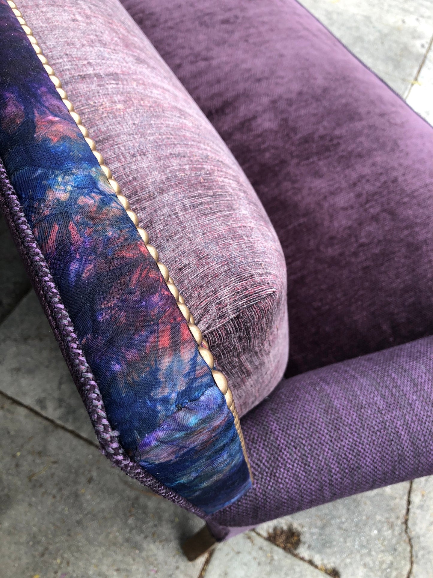 Recycled Reupholstered 1980s Sofa in Shades of Plum