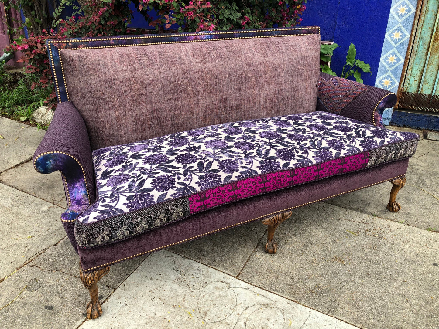Recycled Reupholstered 1980s Sofa in Shades of Plum