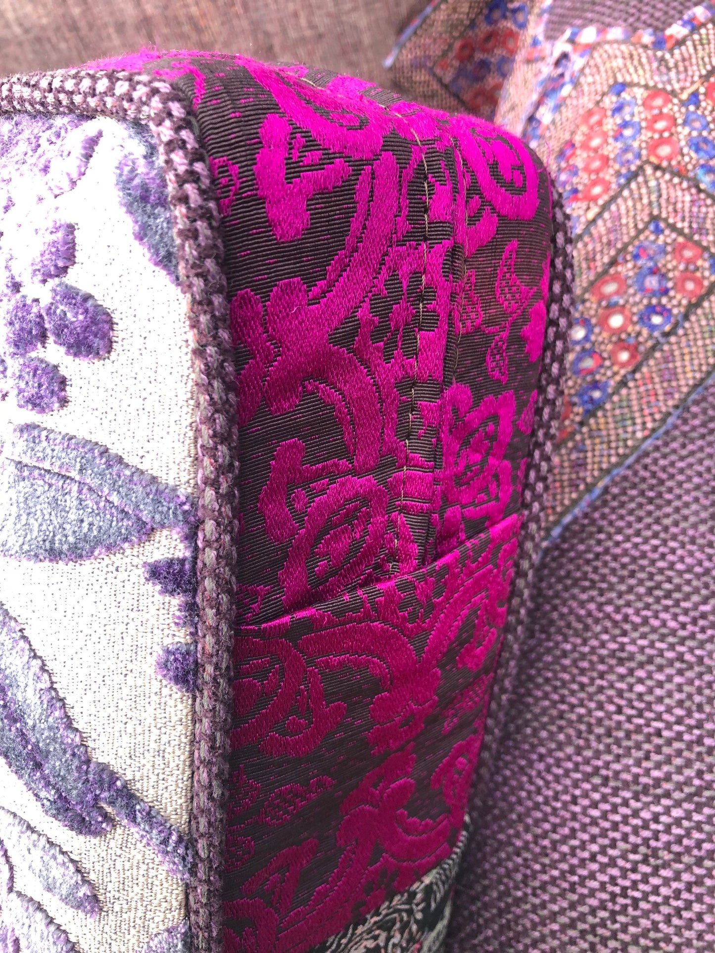 Recycled Reupholstered 1980s Sofa in Shades of Plum