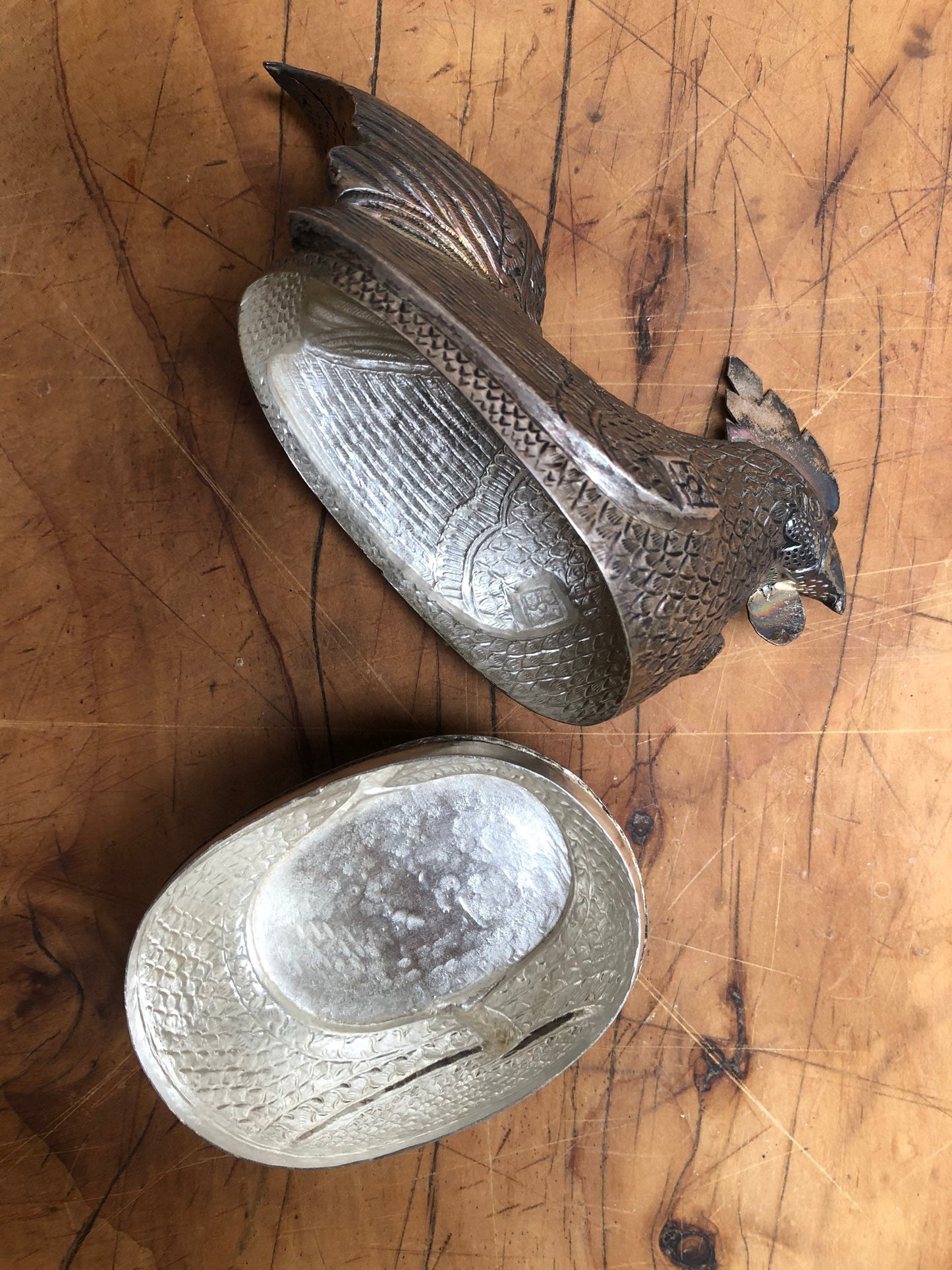 Vintage Handmade Silver Hen Box
