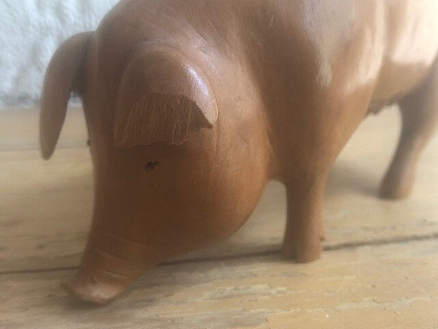 Vintage Folk Art Handmade Pig and Piglet Wood Figurines Signed