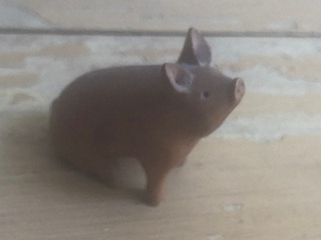 Vintage Folk Art Handmade Pig and Piglet Wood Figurines Signed