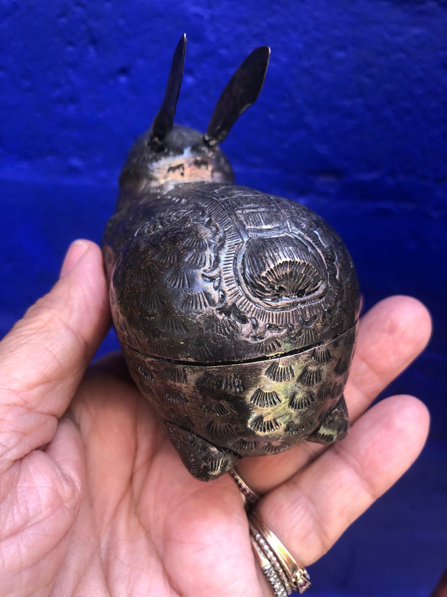 Vintage Chinese Silver Mixed Metal Rabbit Box